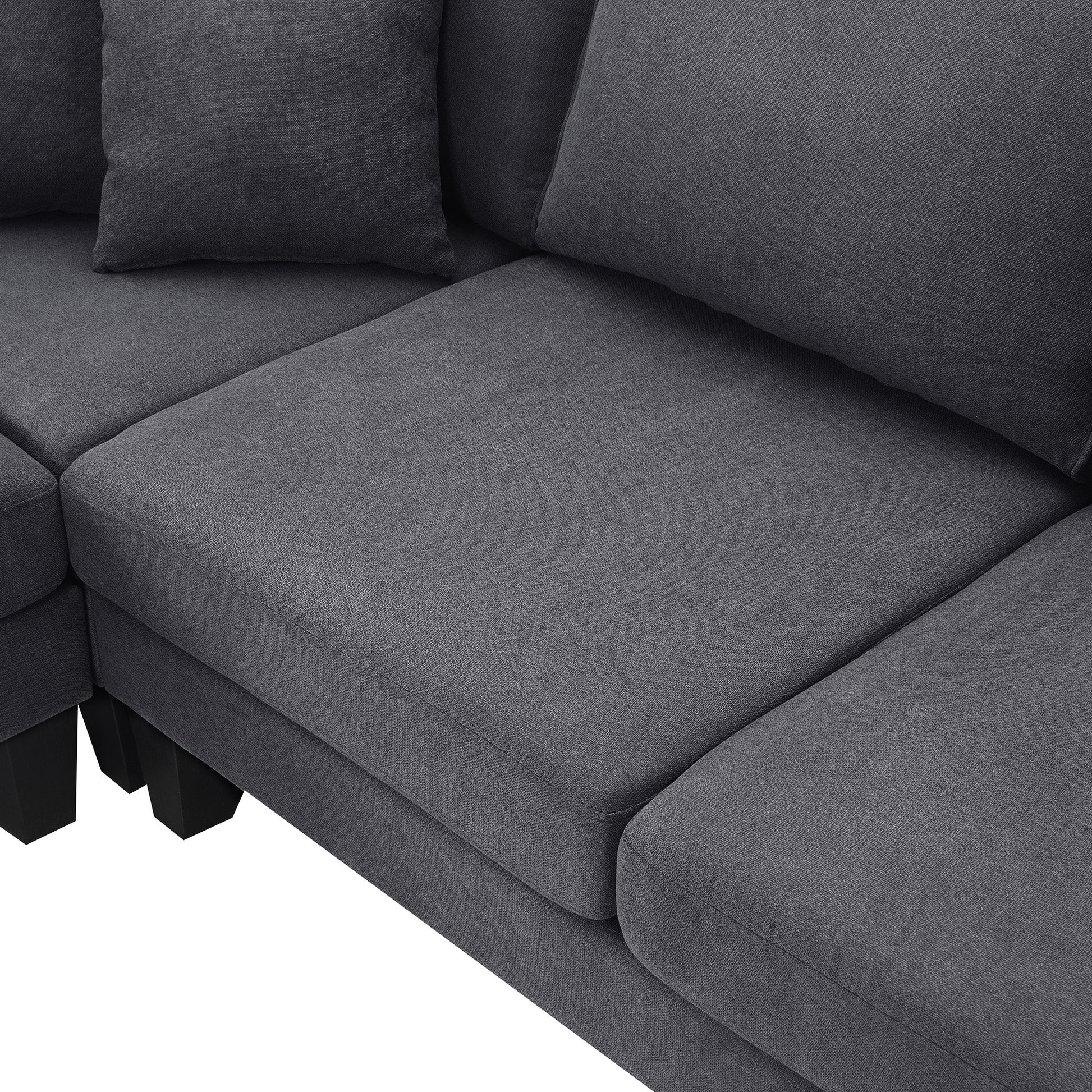 Terrycloth Sectional Sofa, 5-Seat Set, Chaise Lounge, L-Shape, Living Room, Grey