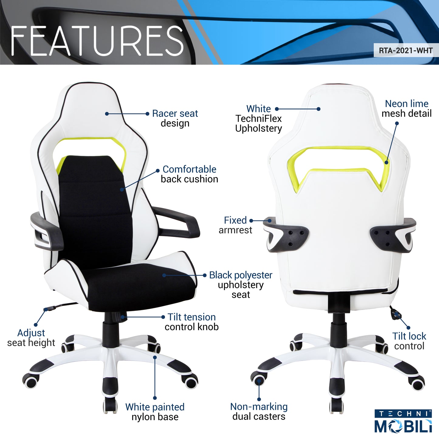 Ergonomic Essential Racing Office Chair, White