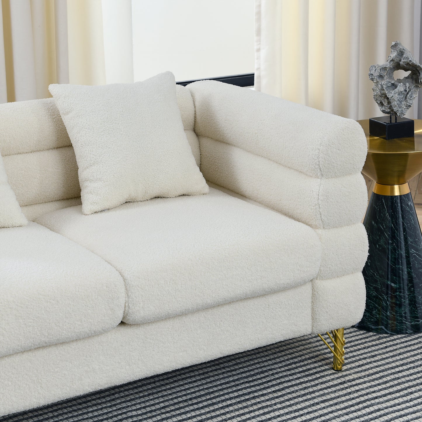 3-Seater Sectional Sofa White Teddy Ivory