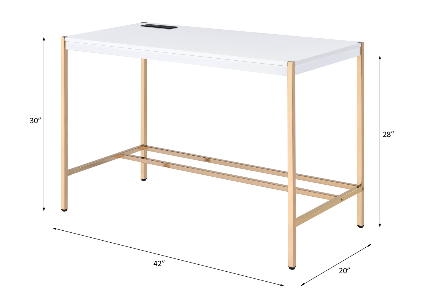 ACME Midriaks Writing Desk w/USB Port in White & Gold Finish