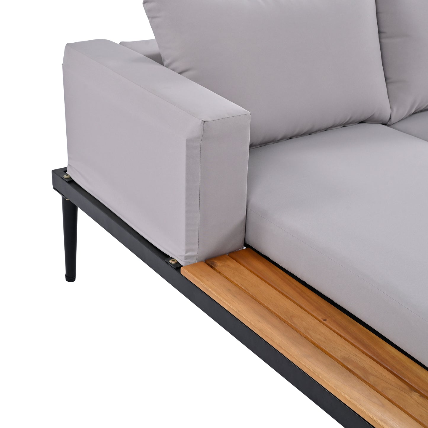 Outdoor Daybed Patio with Wood Topped Side Spaces for Drinks