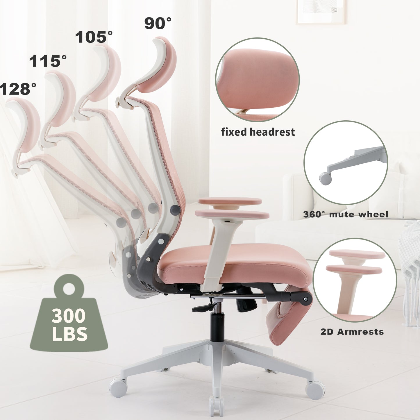 High Back Office Chair tilt function, pink