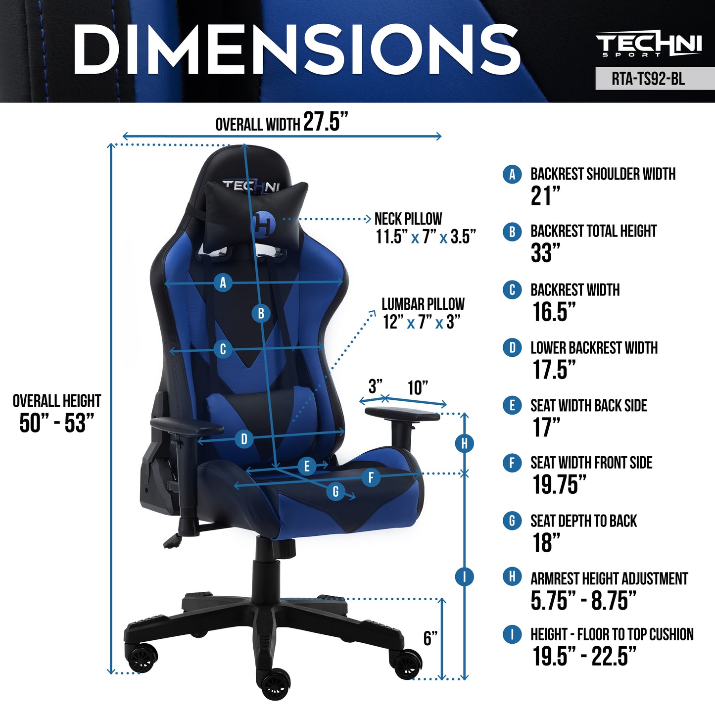 Techni Sport Office-PC Gaming Chair, Blue