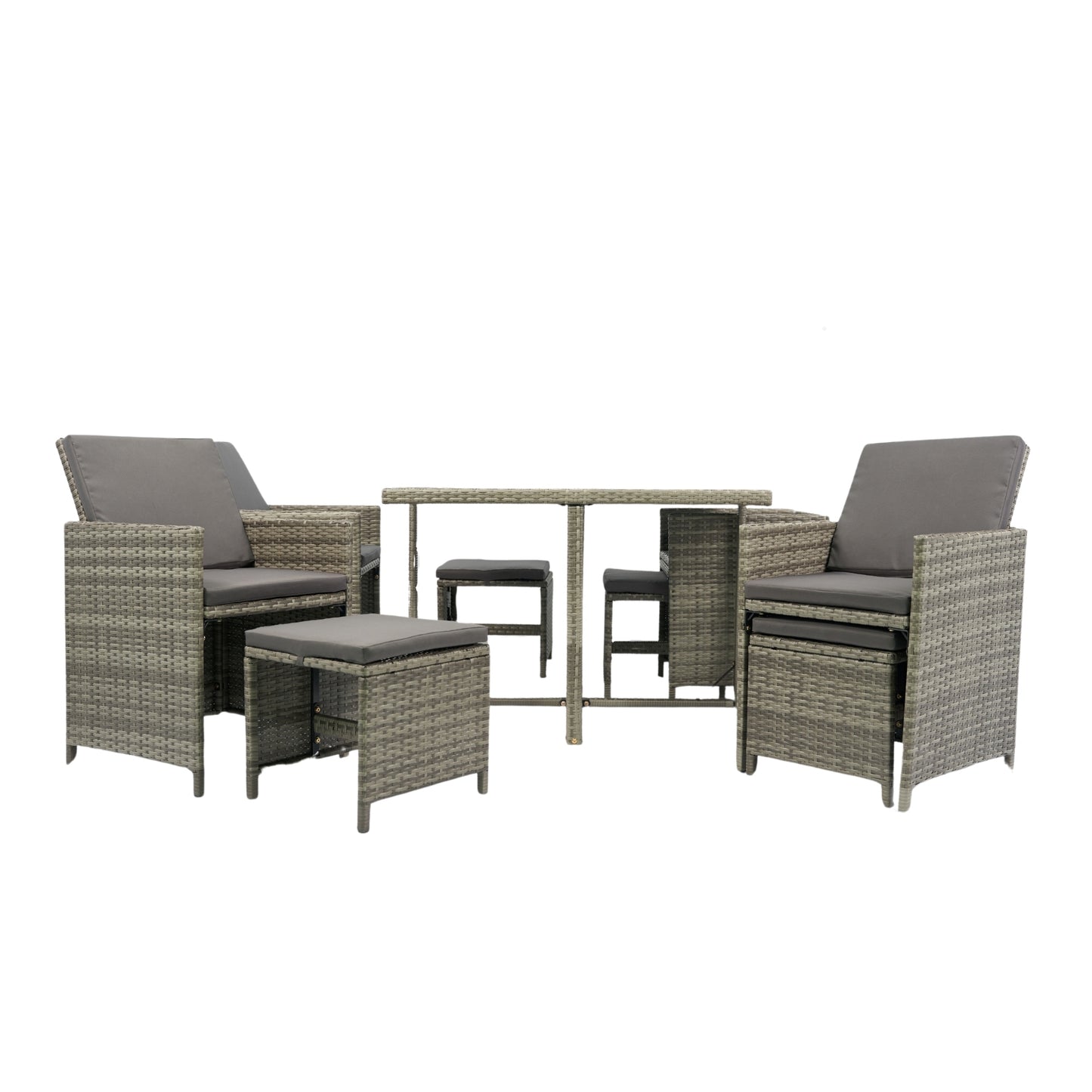 9 Pieces Patio Dining Sets Outdoor Space Saving, Glass Table