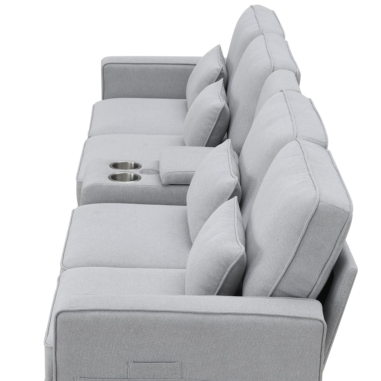 Upholstered Sofa, Console, USB, Linen, 4 Pillows (4-Seat)