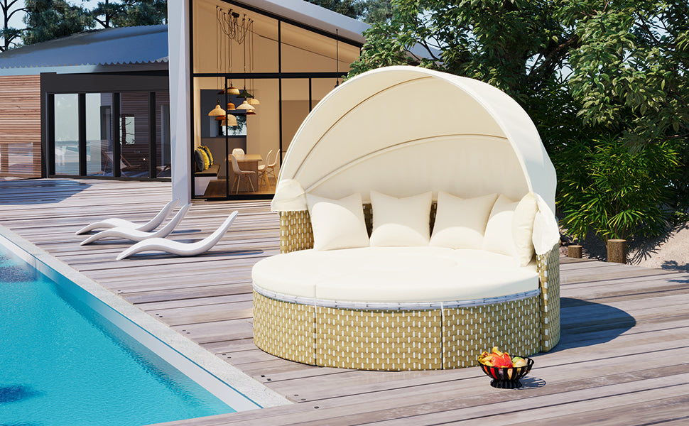 Patio Furniture Round Outdoor Sectional Sofa Set, Daybed
