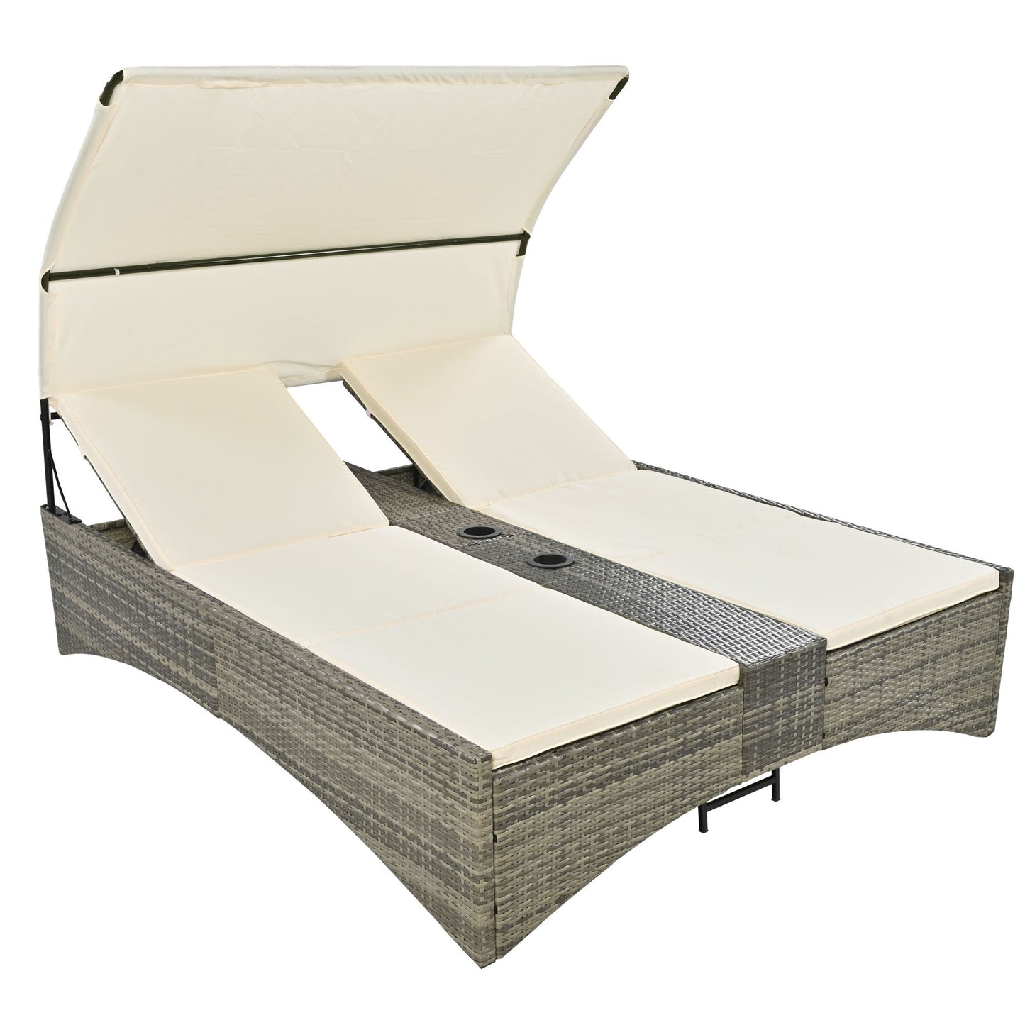 Patio Daybed Outdoor Daybed, Shelter Roof, Adjustable Backrest, Storage Box