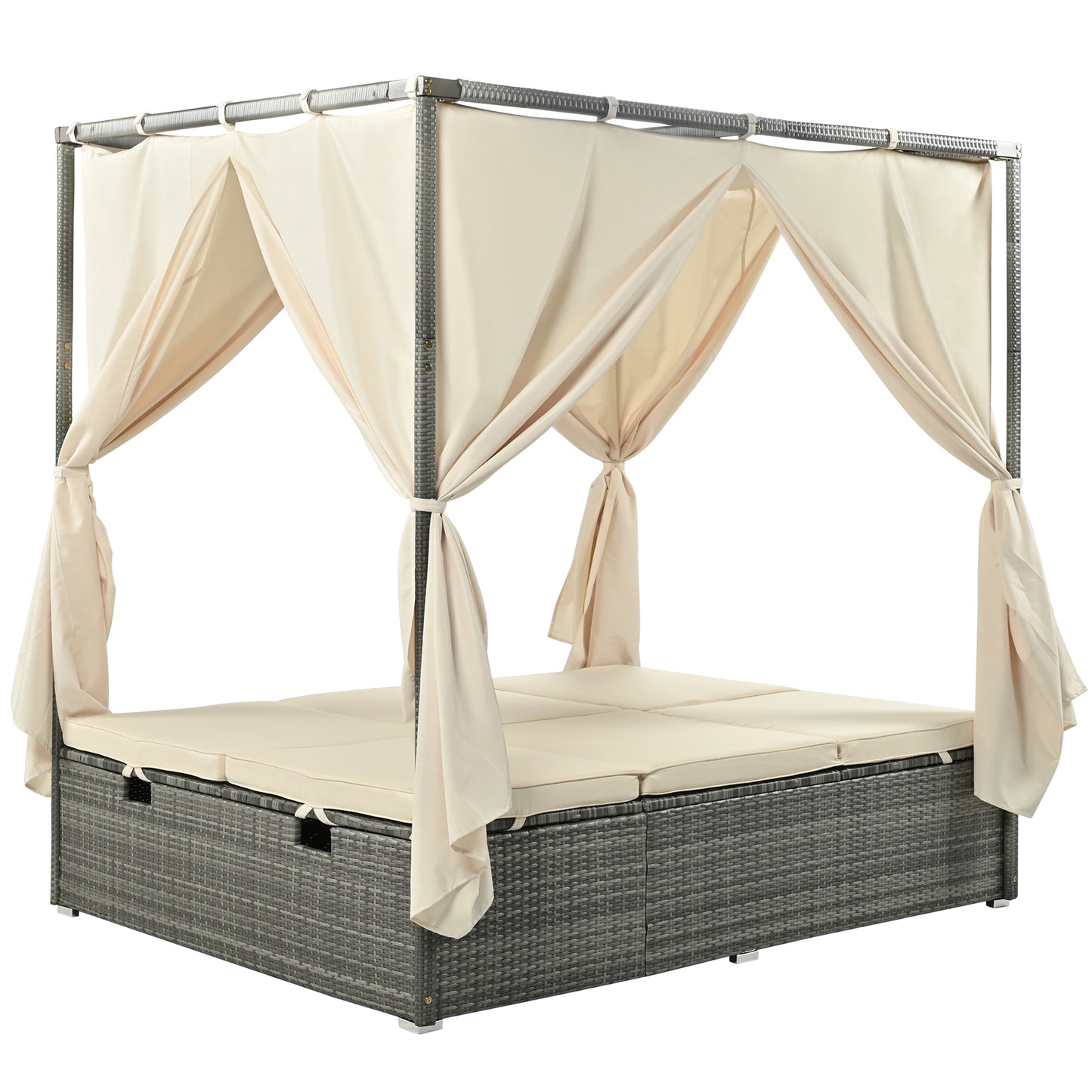 U_Style Adjustable Sun Bed With Curtain, High Comfort