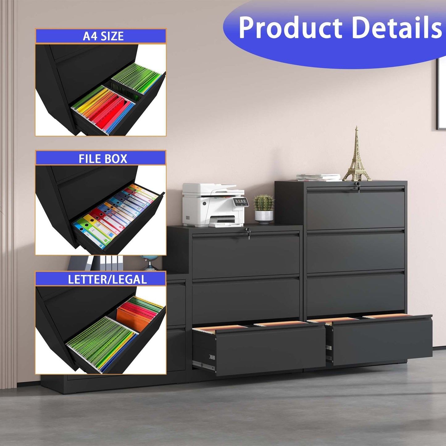 3 Drawer Filing Cabinet Lockable for Home Office
