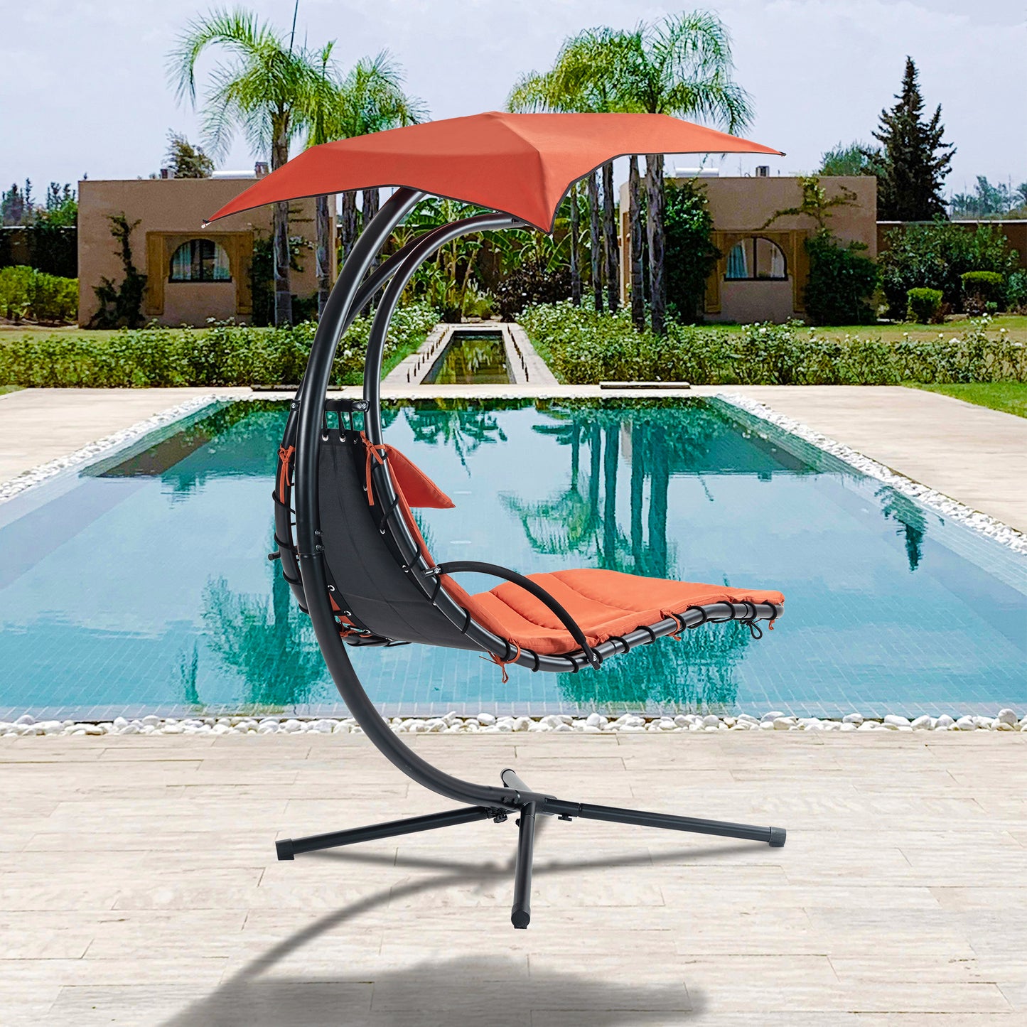 Hanging Chaise Lounger, Removable Canopy, Outdoor Swing Chair