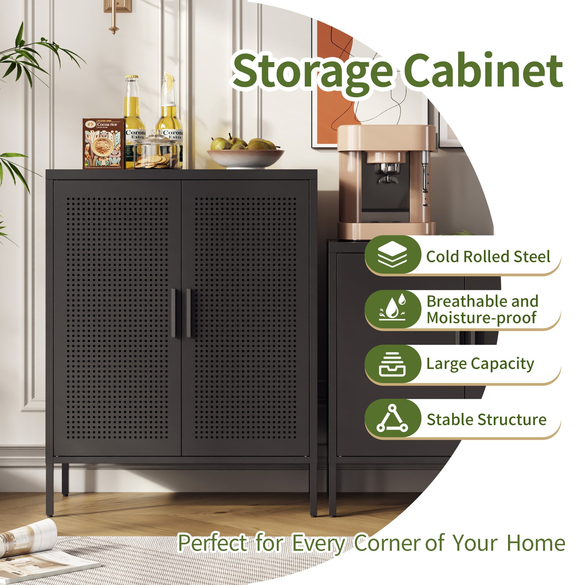 Metal Storage Cabinet with 2 Doors and 2 Adjustable Shelves