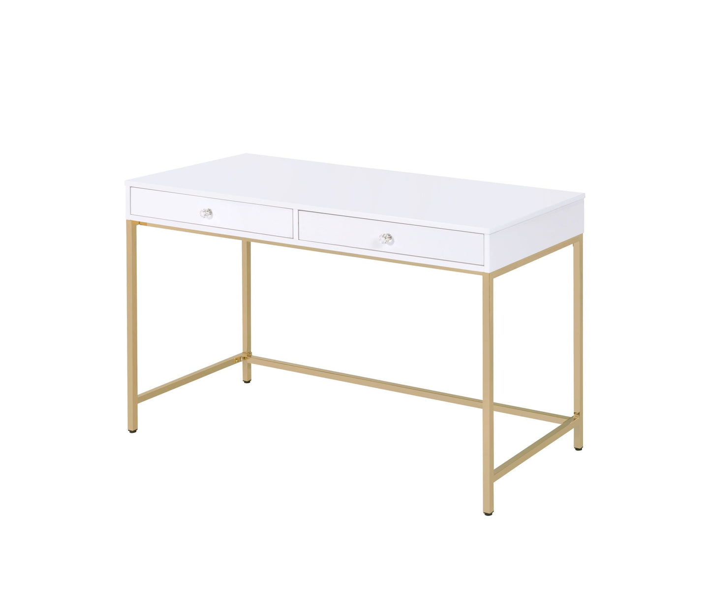 ACME Ottey Desk in White High Gloss & Gold