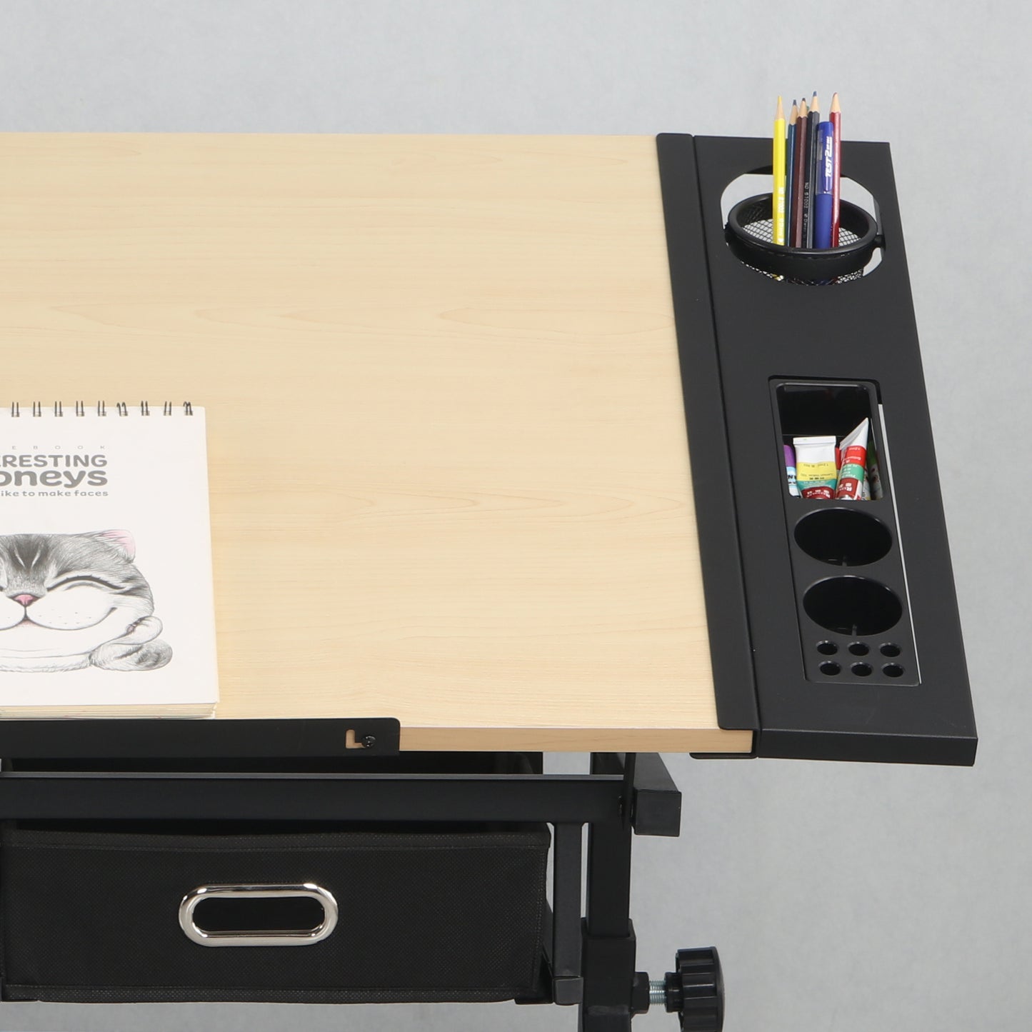 Adjustable drawing drafting table desk, 2 drawers for office