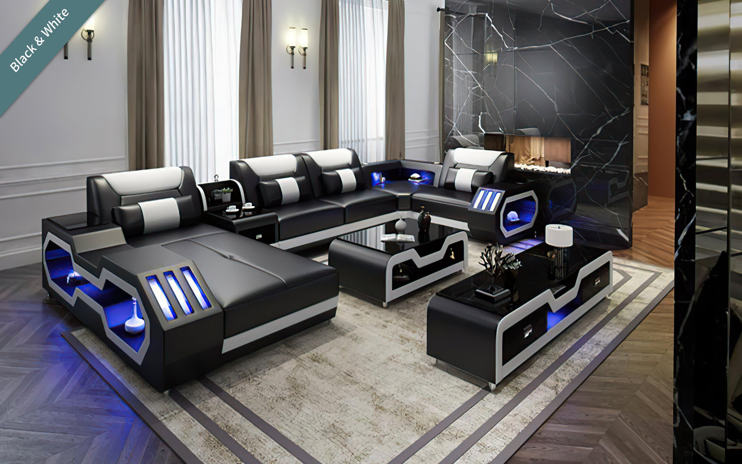Modern Leather Sectional with Console