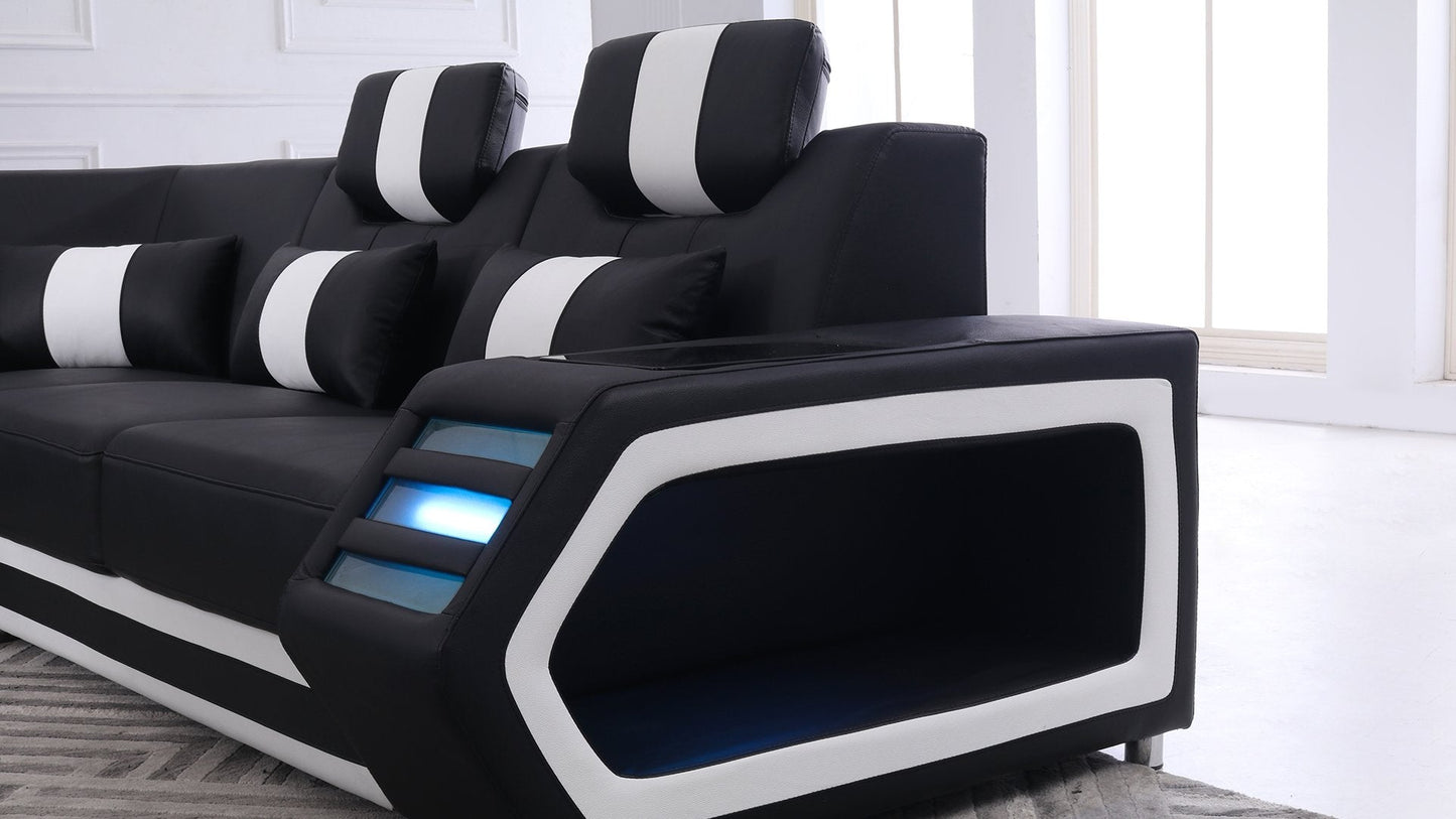 Modern Leather Sectional with LED Light