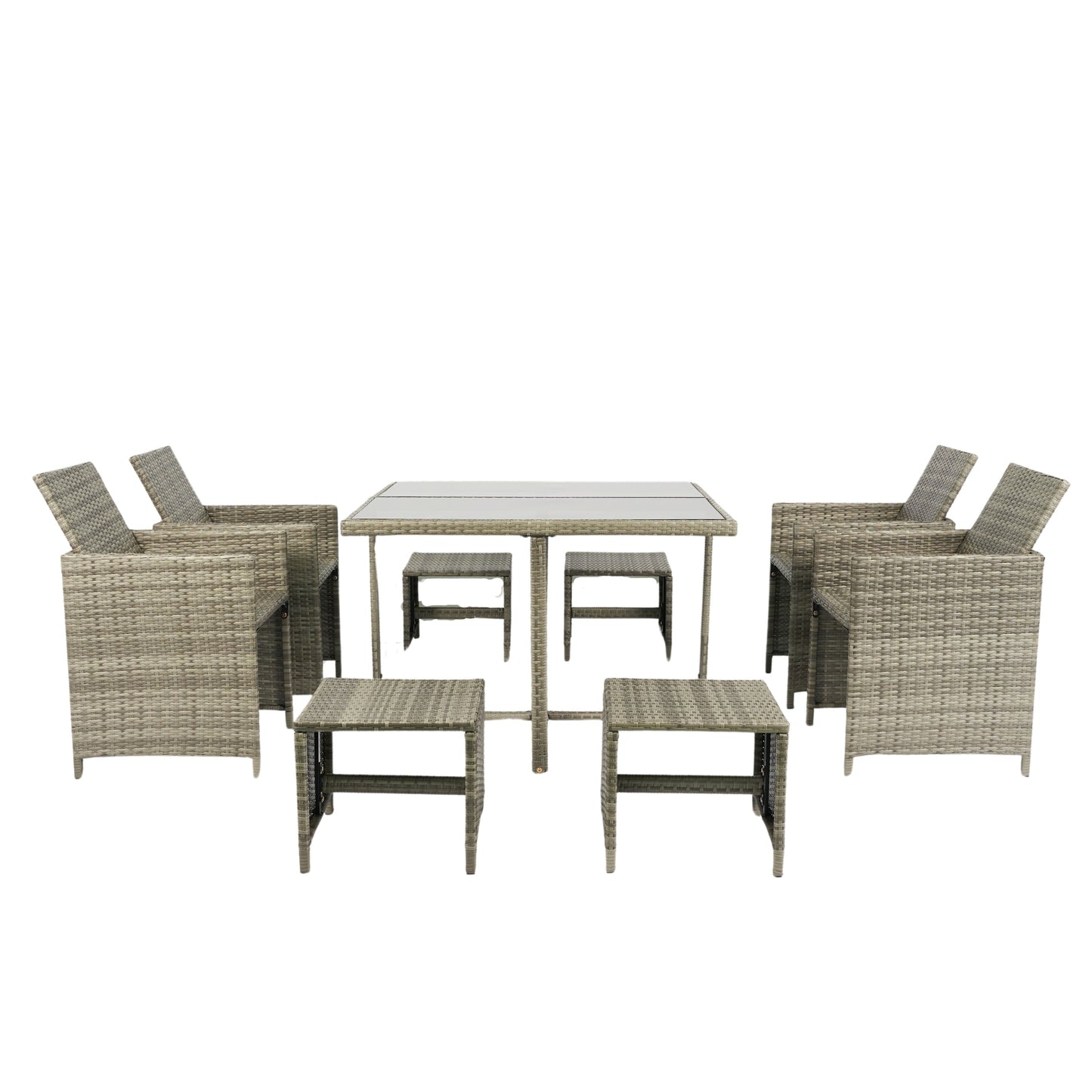 9 Pieces Patio Dining Sets Outdoor Space Saving, Glass Table