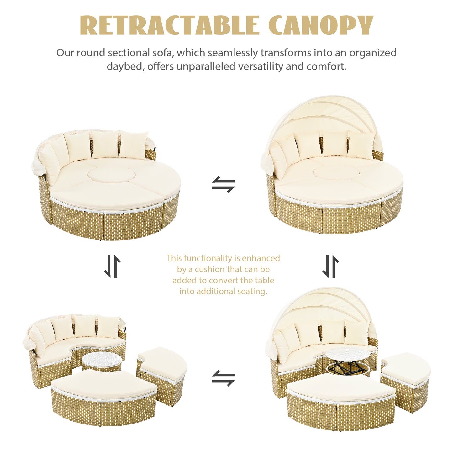 Patio Furniture Round Outdoor Sectional Sofa Set, Daybed