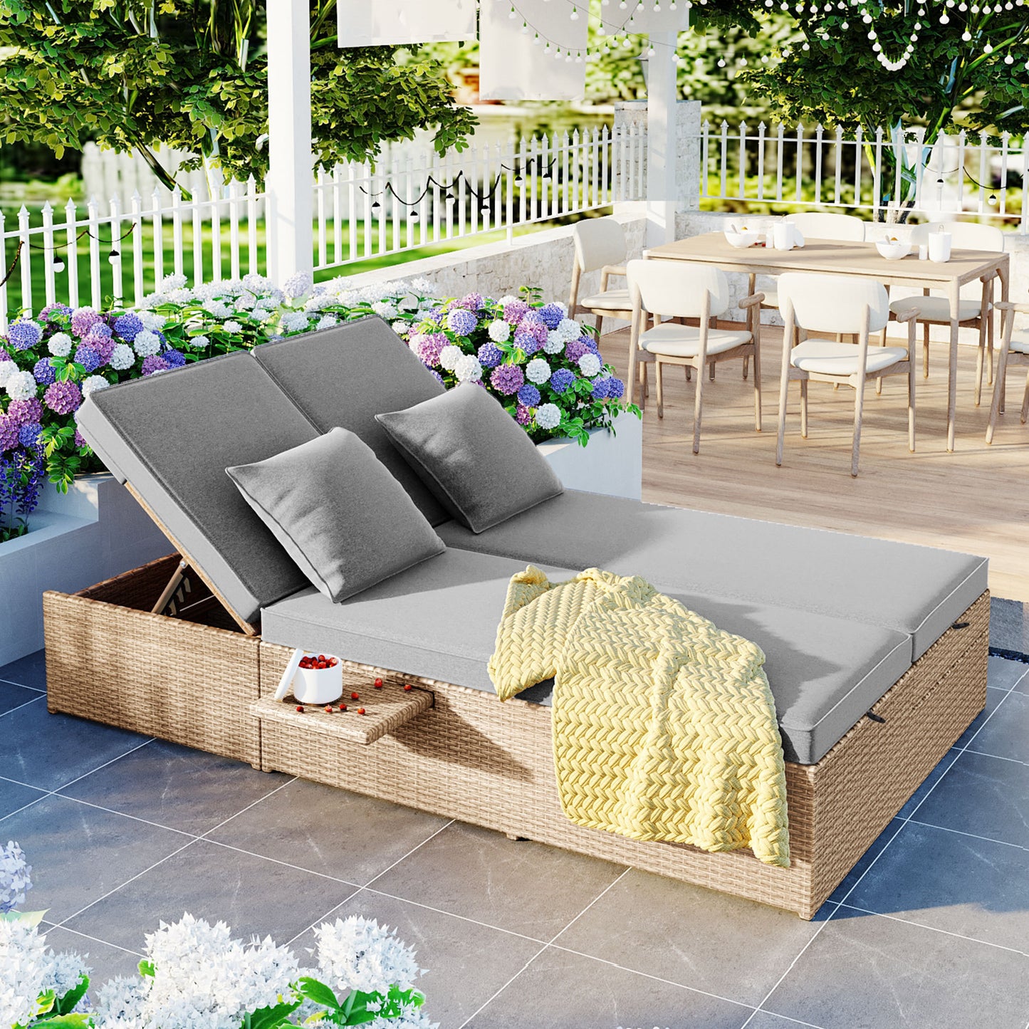 Outdoor Double Patio, Reclining Chairs, Adjustable Backrest Seat