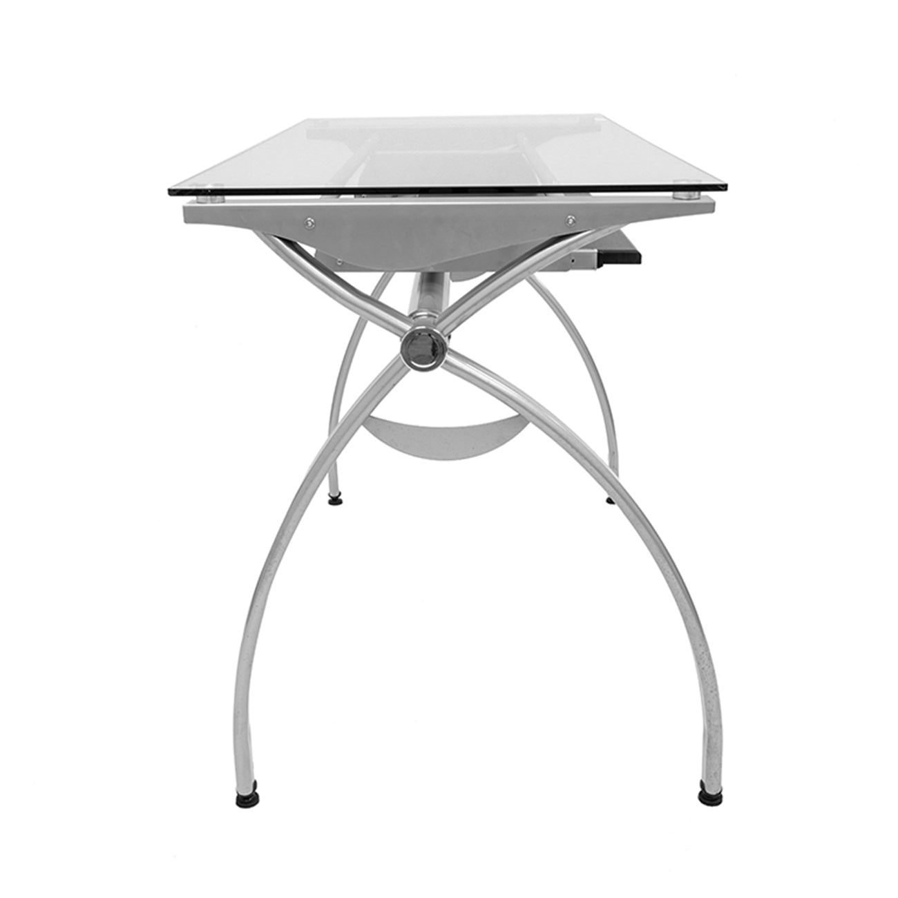 Top Computer Desk with Pull Out Keyboard Panel, Clear