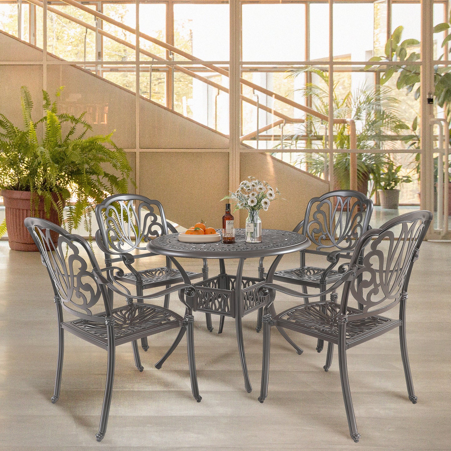 5PCS Outdoor Patio Furniture Dining Table Set All-Weather Cast Aluminum