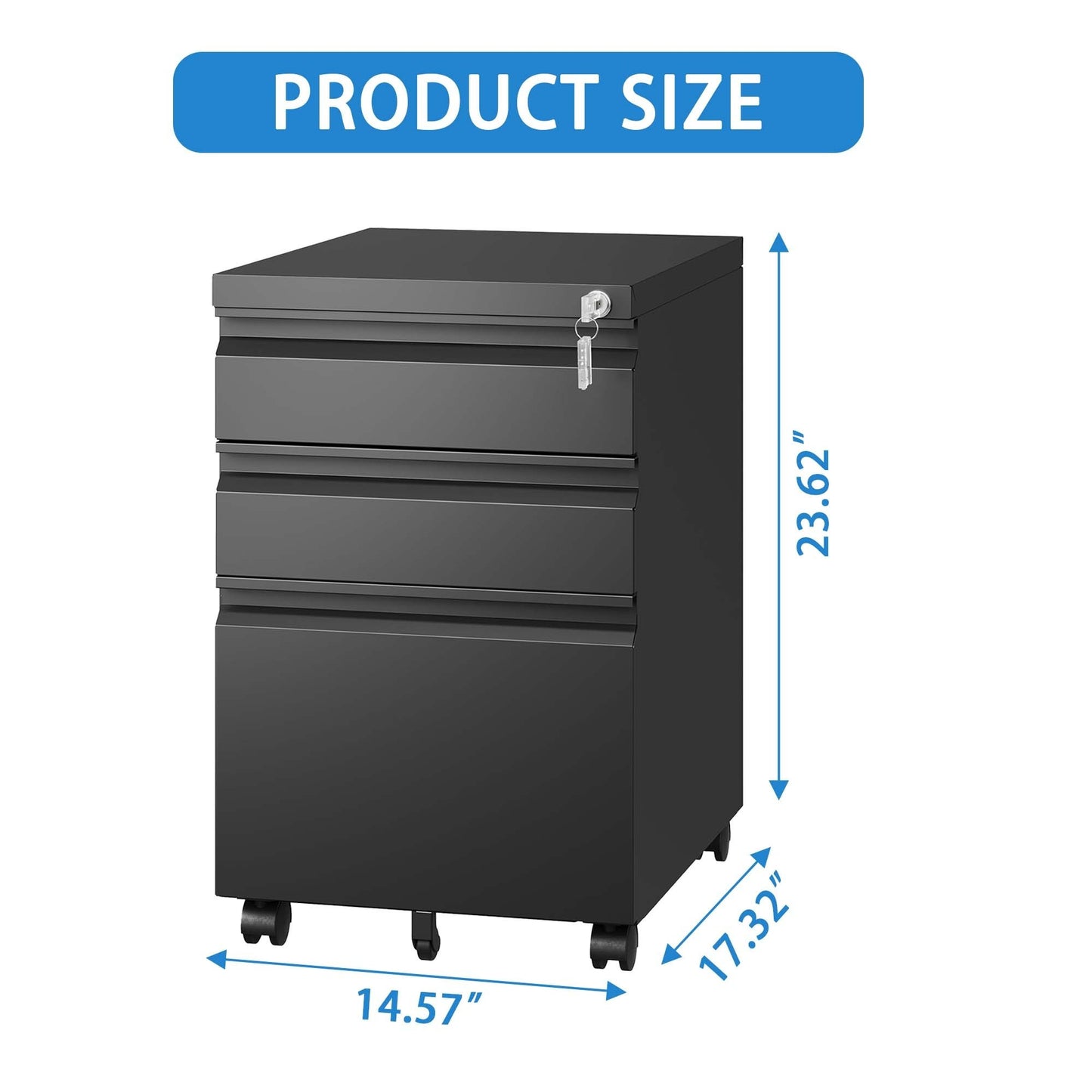 3 Drawer Mobile File Cabinet, Filing Cabinets for Home Office