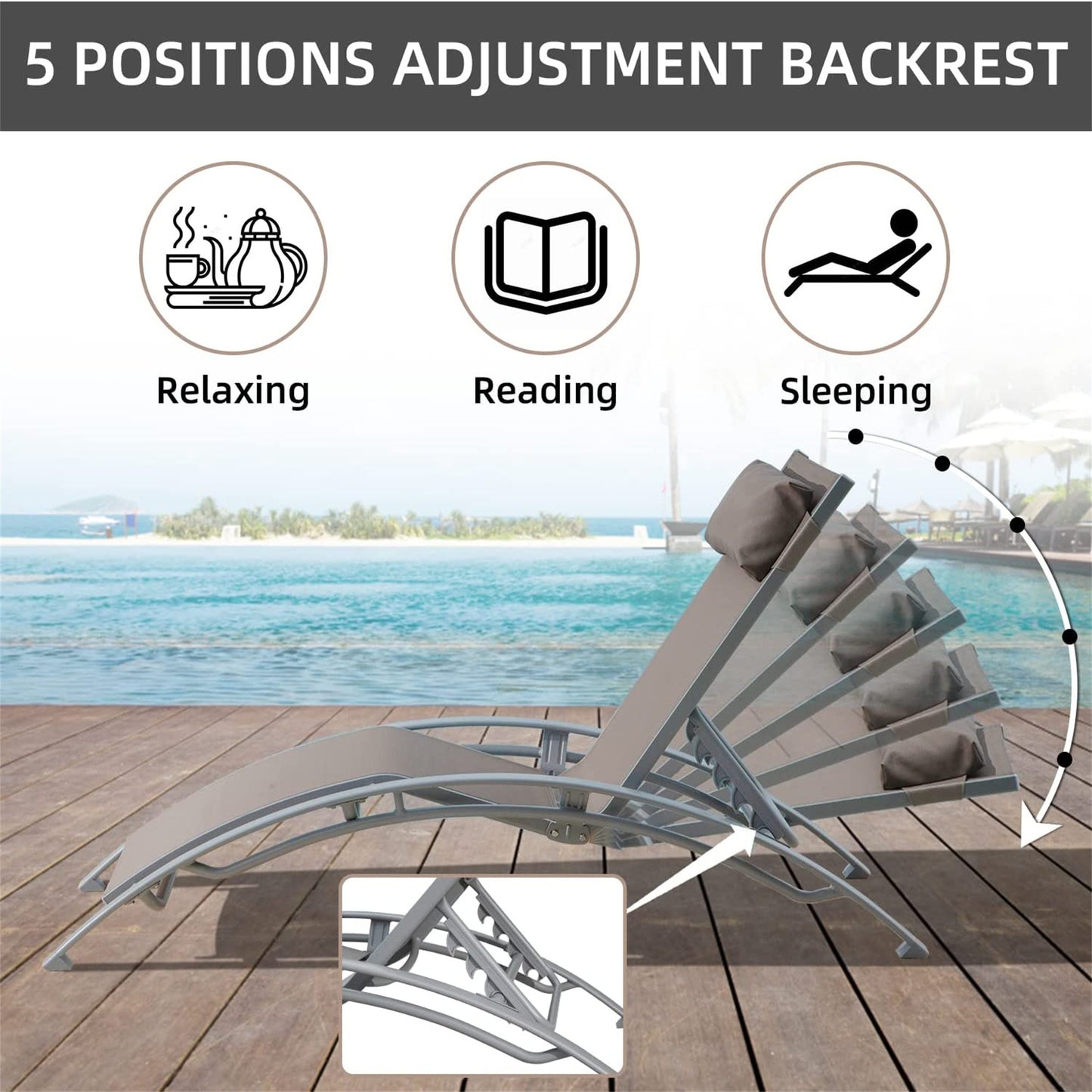 3 Adjustable Chairs, Metal Table (Khaki, 2 Chairs + 1 Table)