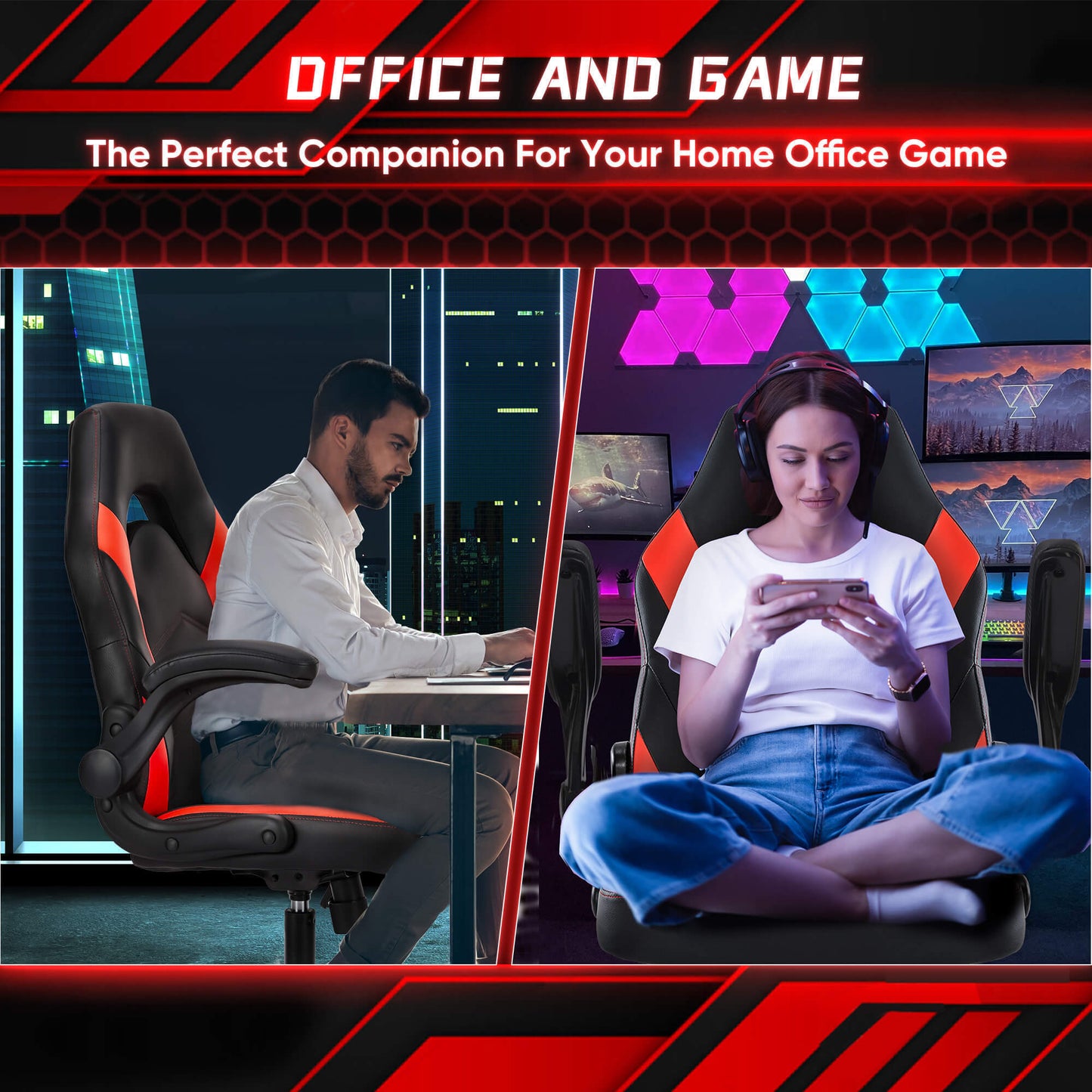 Leather Gaming Chair Ergonomic Office, Lumbar Support, Height Adjustable