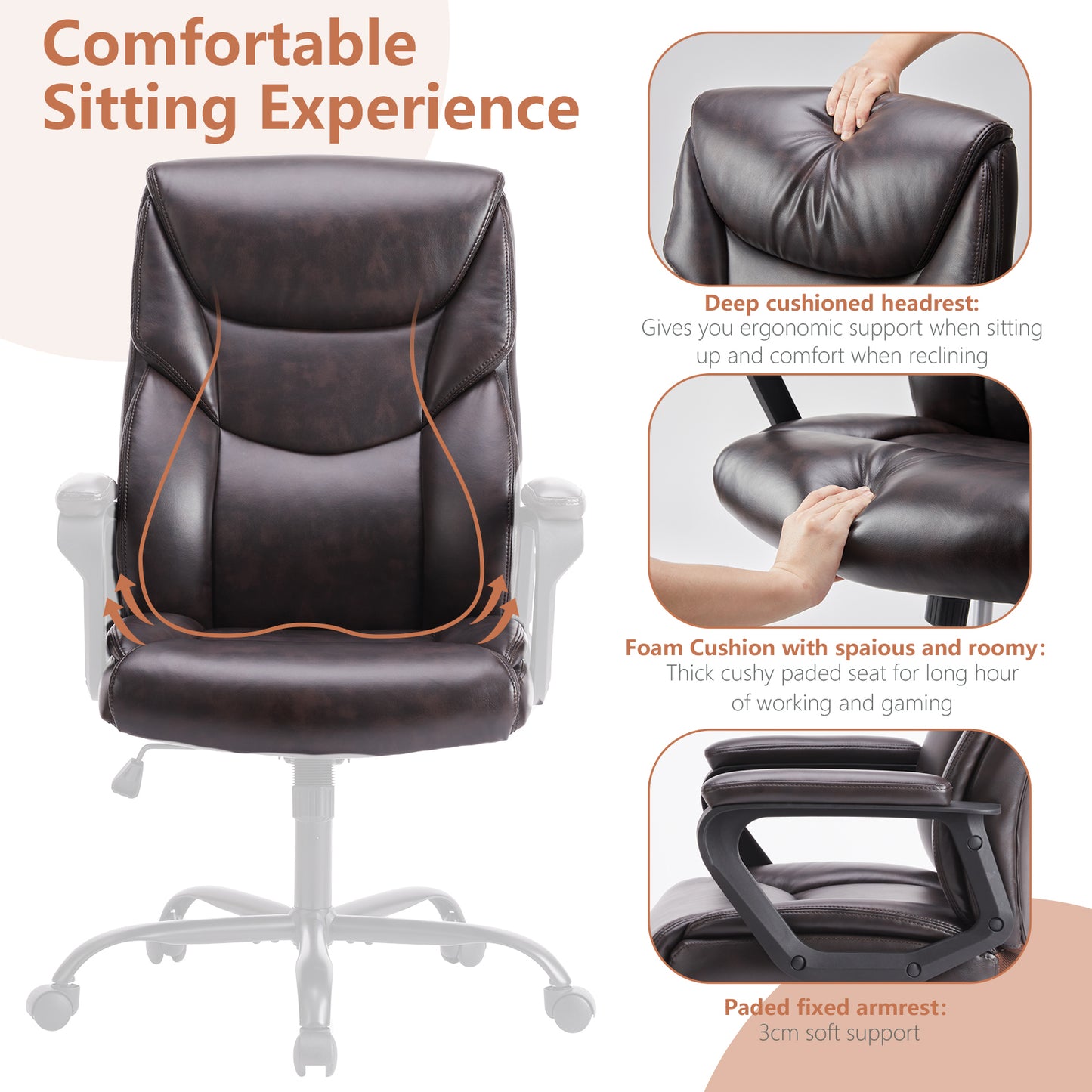 Home Office Chair Ergonomic Leather with Armrests