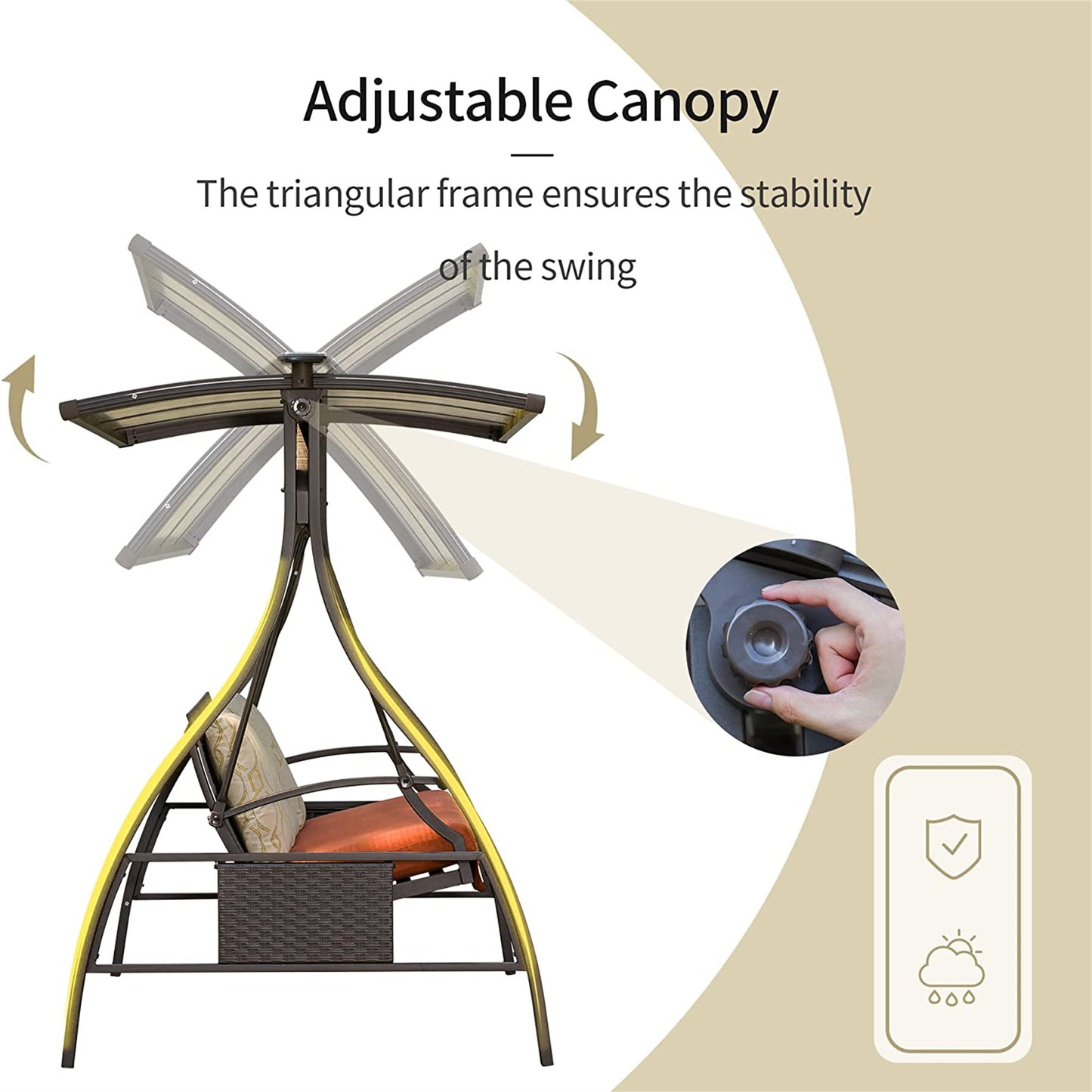 Patio Porch Swing 2 Person Adjustable Canopy
