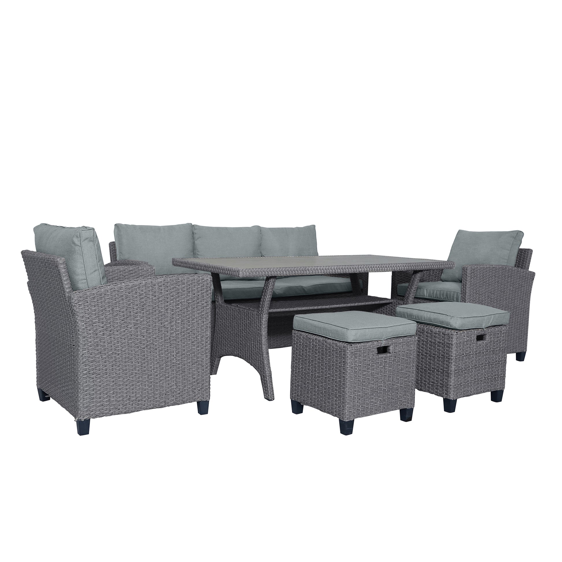 6-Piece Outdoor Wicker Set Patio Sofa, Chair, Stools, Table