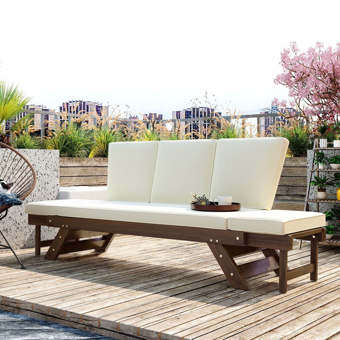 Outdoor Adjustable Patio, Daybed Sofa Chaise Lounge, Cushions