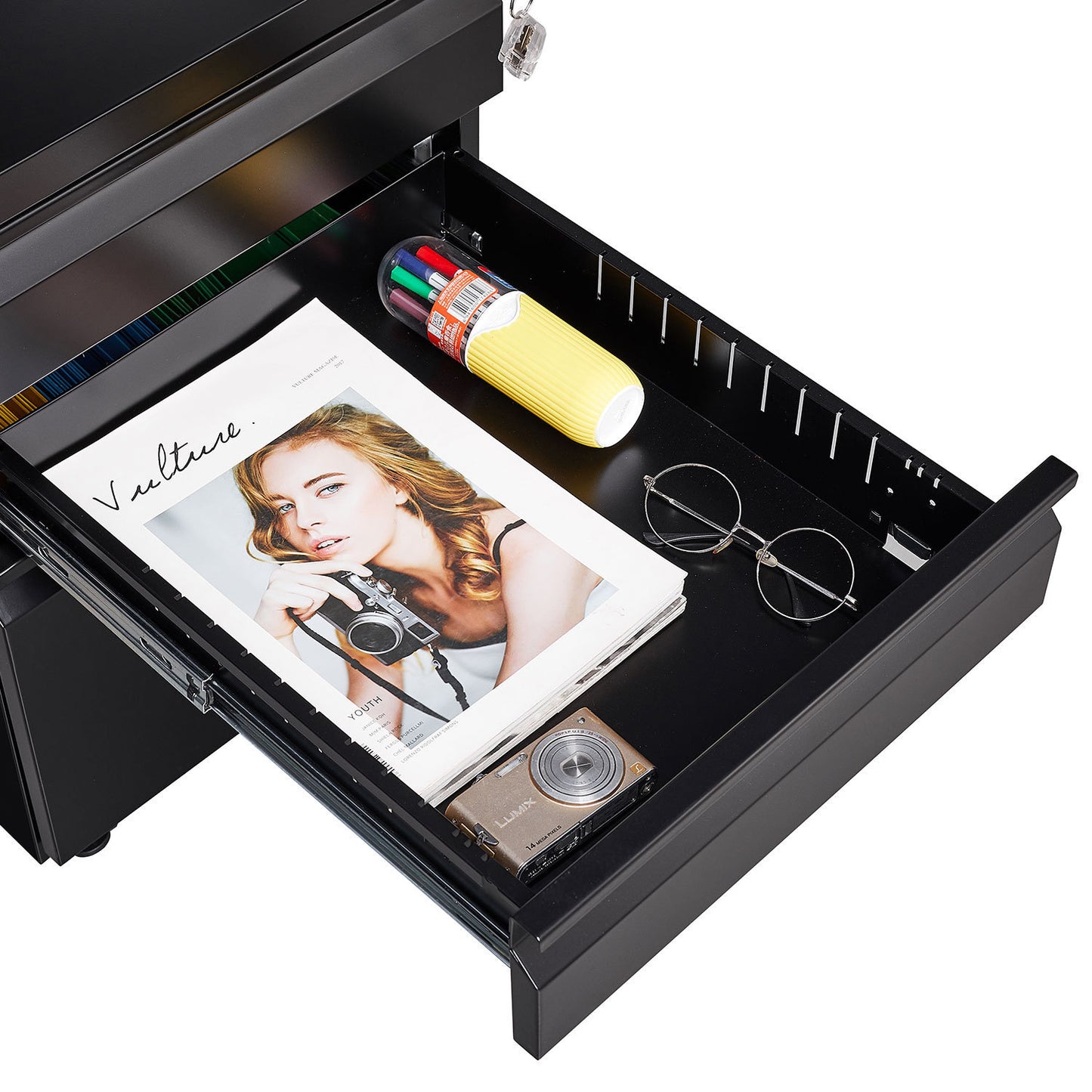 3-Drawer Mobile File Cabinet with Lock, Office Storage