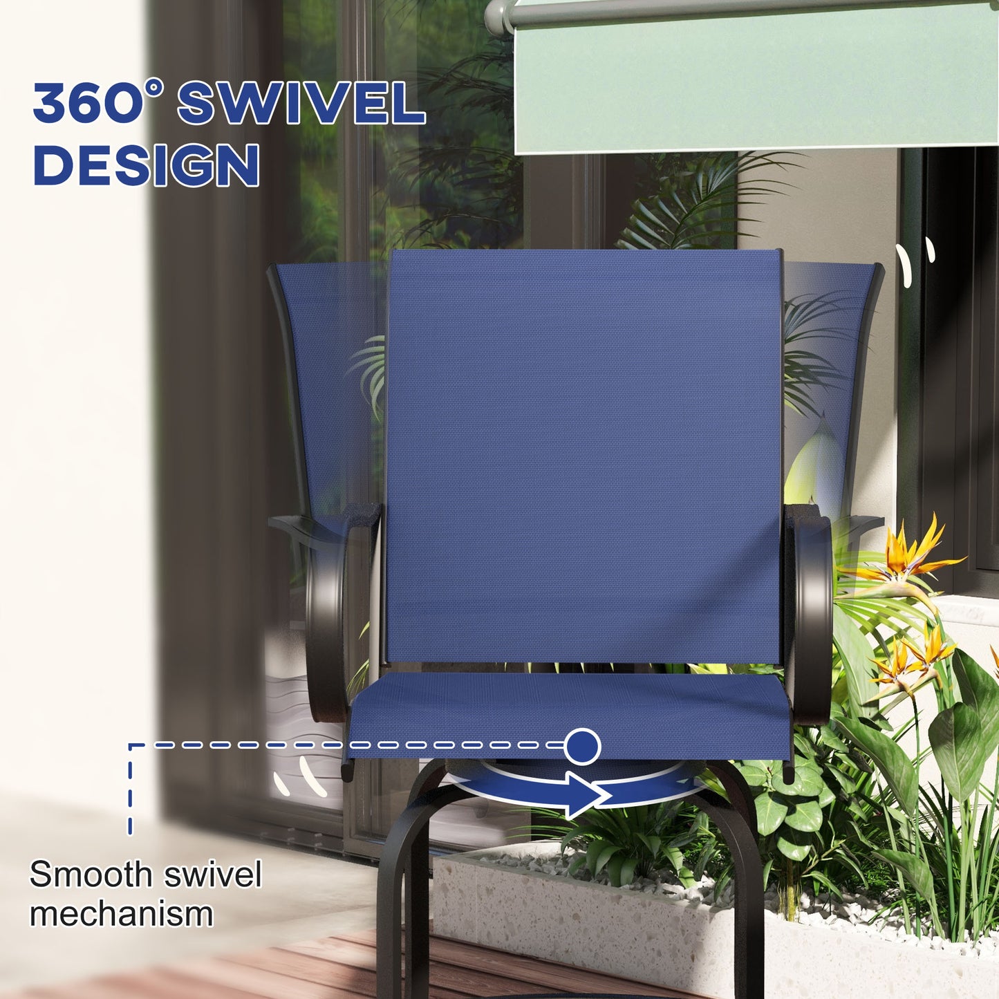 Outdoor Bar Stools, Armrests, 2 360° Patio Chair