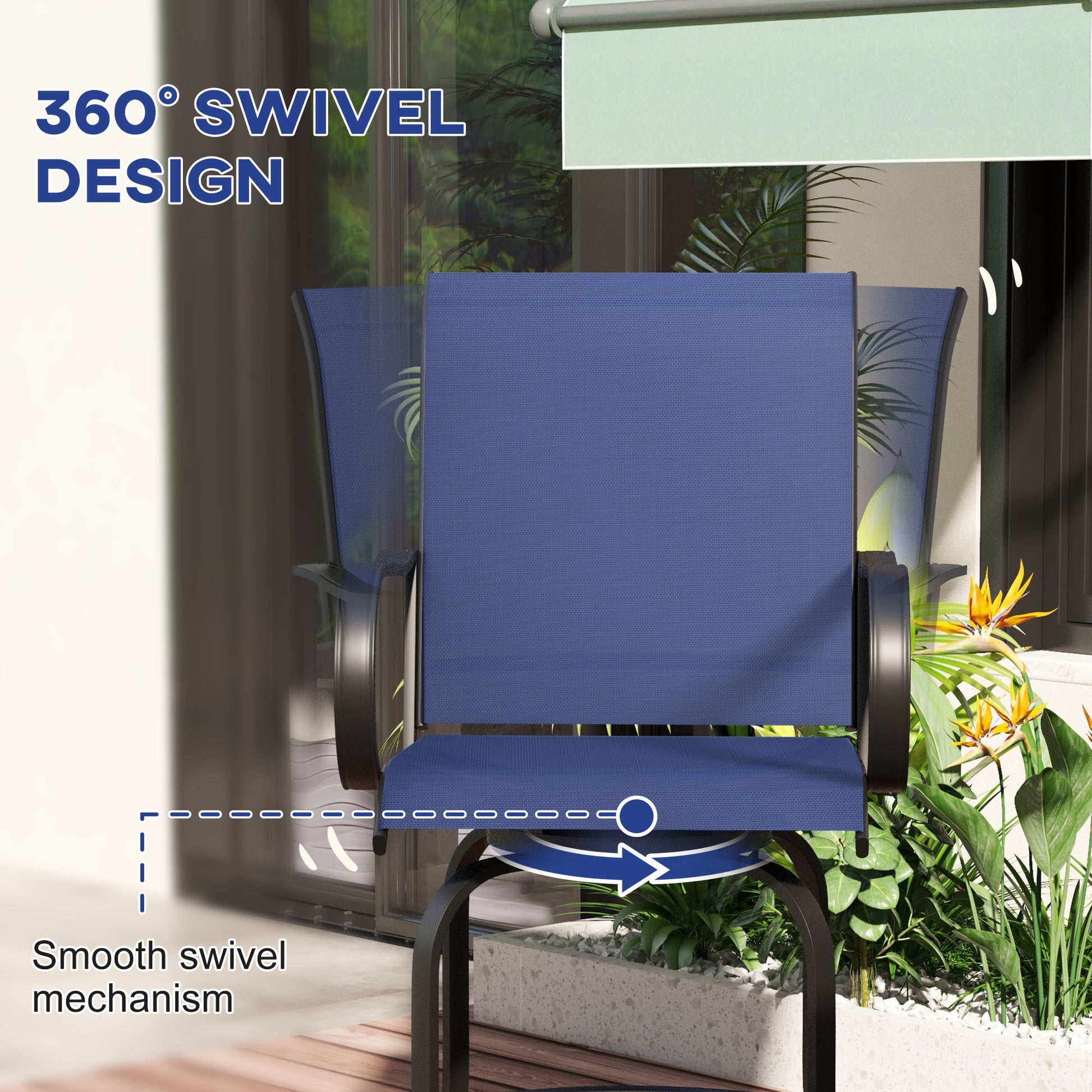 Outdoor Bar Stools, Armrests, 2 360° Patio Chair
