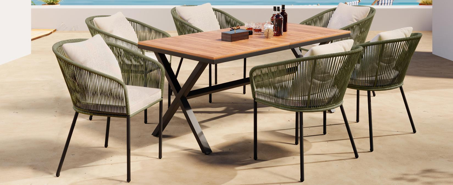 7 Pieces Patio Dining Set, All-Weather Outdoor, Dining Table, Chairs