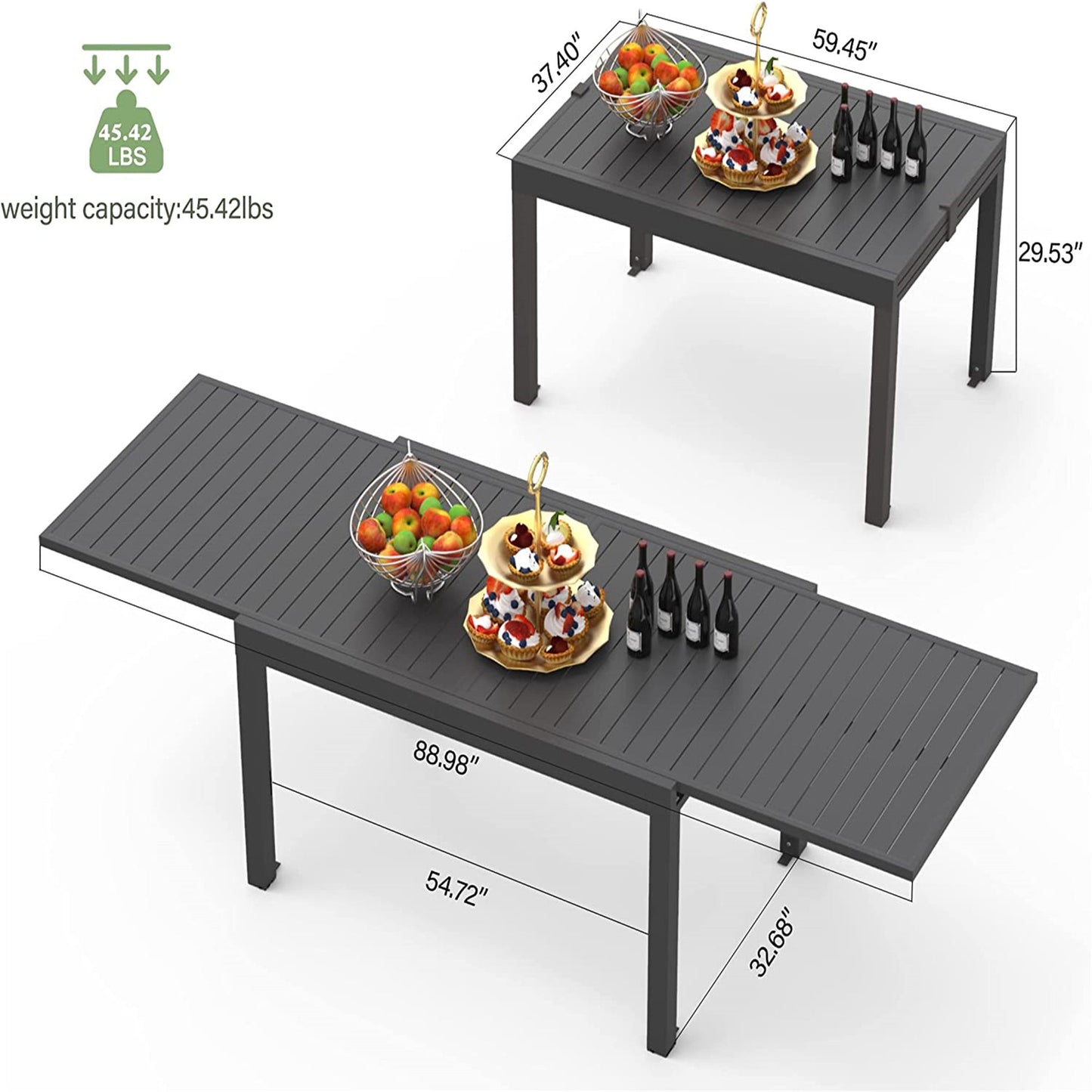 Patio Dining Expandable Table, Metal Aluminum Outdoor, for 6-8 Person