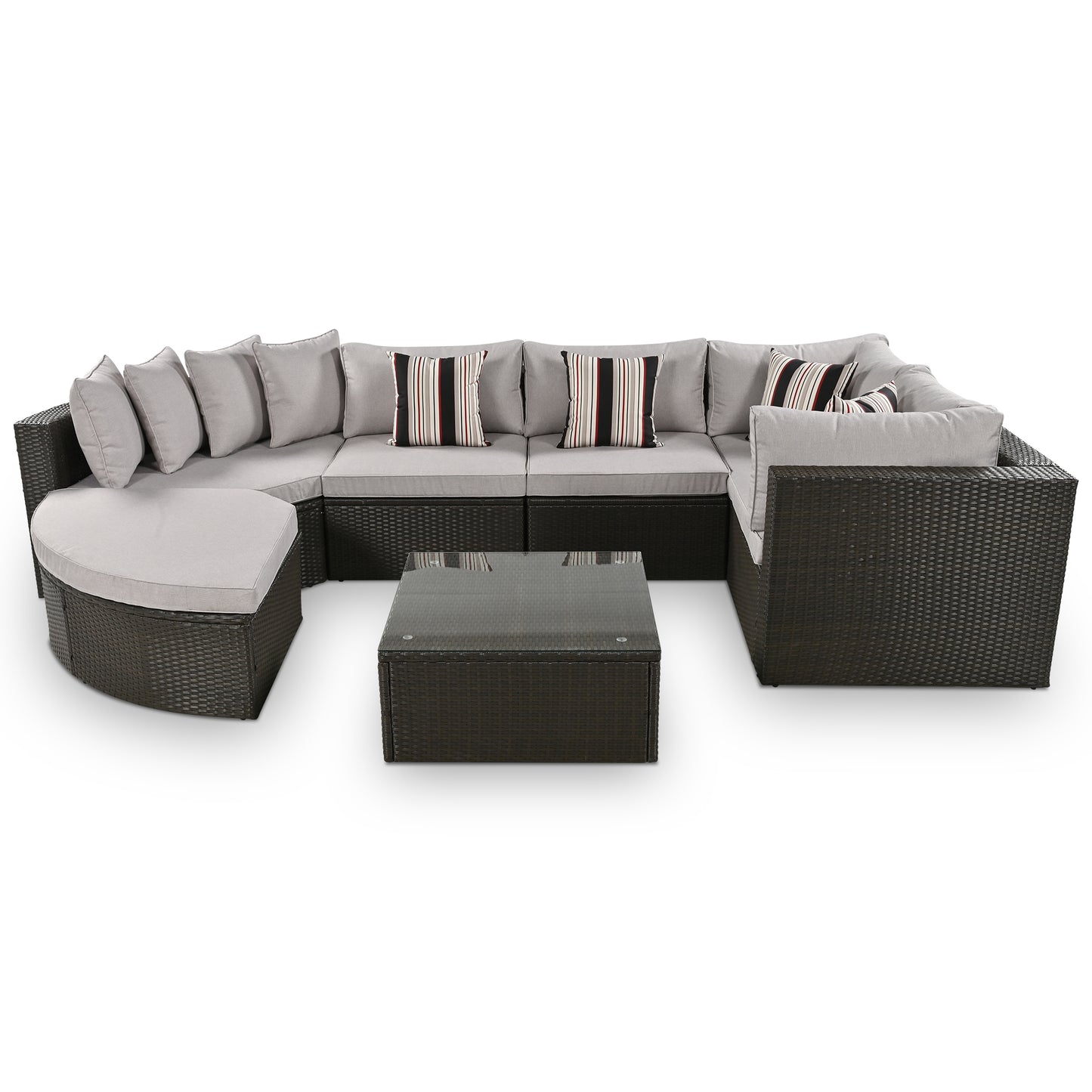 7-piece Outdoor Wicker Sofa Set, Colorful Pillows