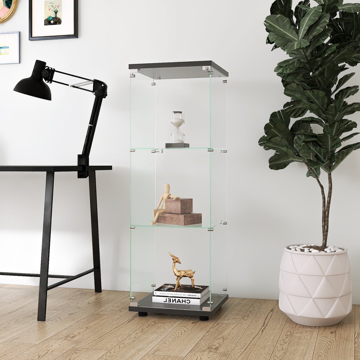 Glass Display Cabinet with 3 Shelves, Quick Installation