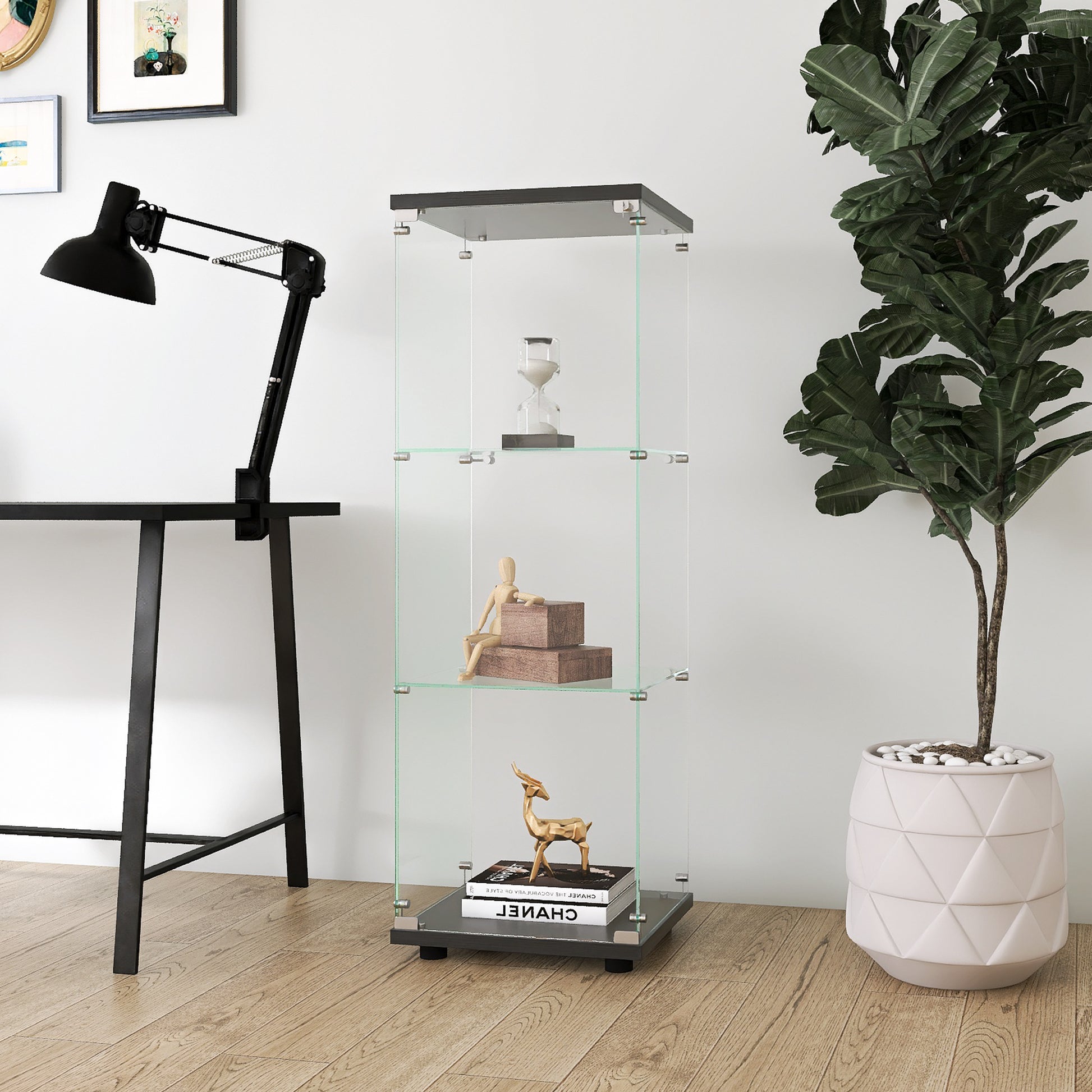 Glass Display Cabinet with 3 Shelves, Quick Installation