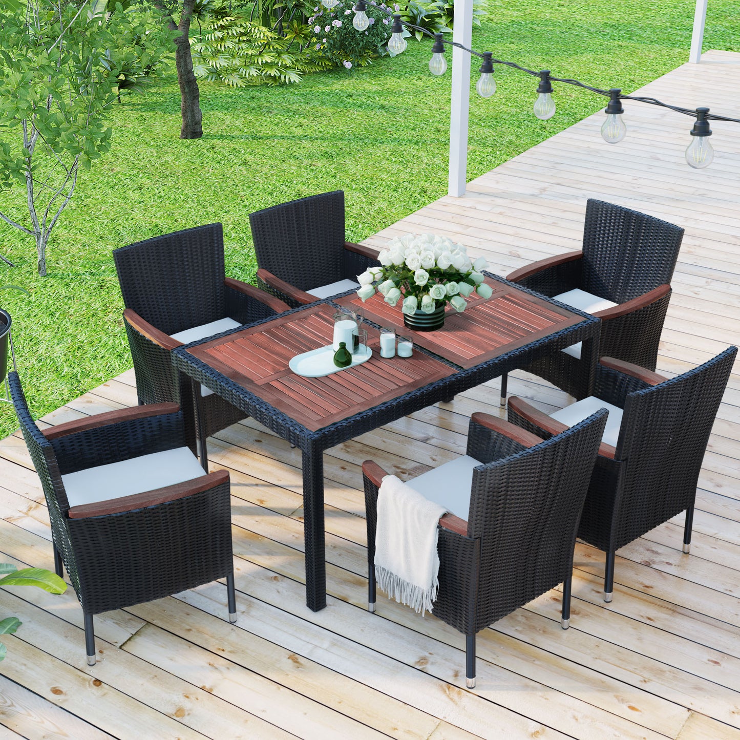 7-Piece Outdoor Patio Dining Set, Dining Table, Chairs