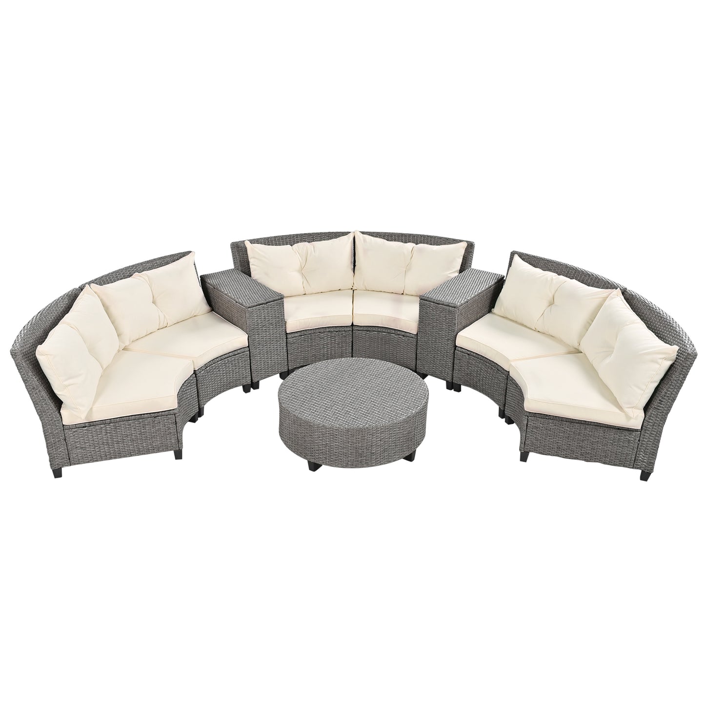 U_Style 6 - Person Fan-shaped Rattan Suit, Table,