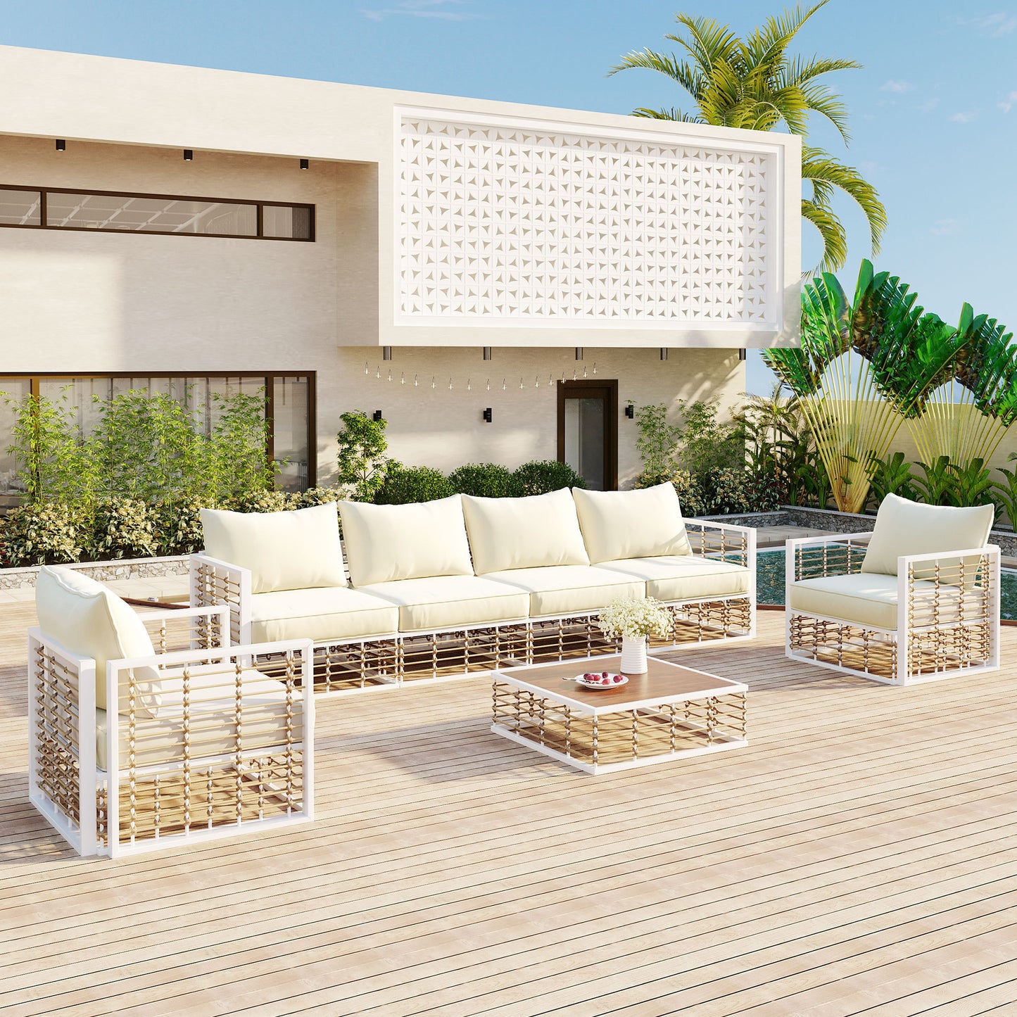Modern 7-Piece Metal Patio Sectional Sofa Set, All-Weather