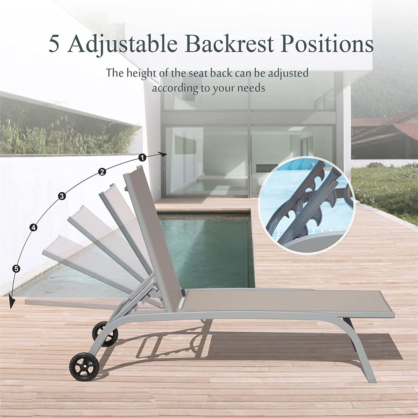 Chaise Lounge Outdoor Set of 3, Lounge Chairs for Outside, Wheels