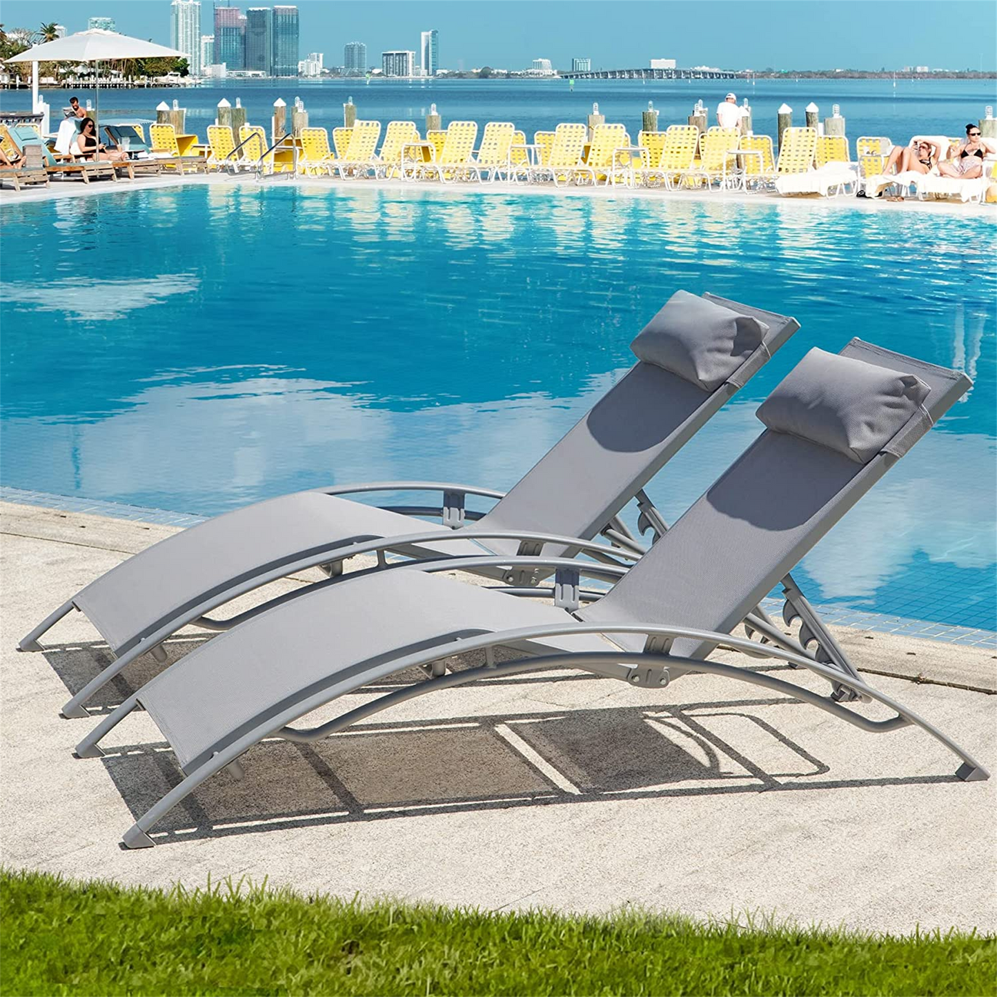 Outdoor Chaise Lounge Set of 2 Patio Recliner Chairs, Adjustable Backrest