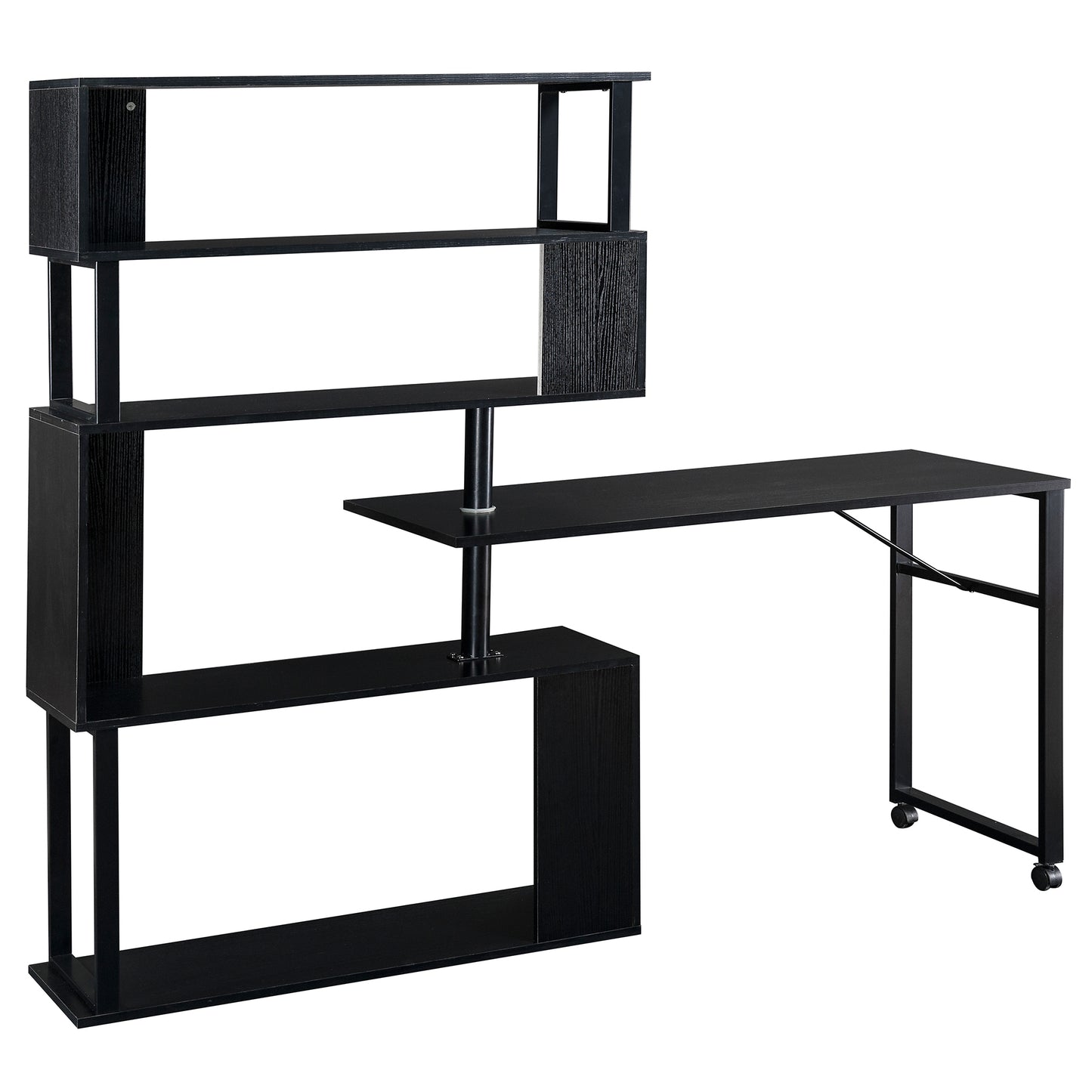 L-Shaped Corner Table, Rotating Computer Table with Bookshelf