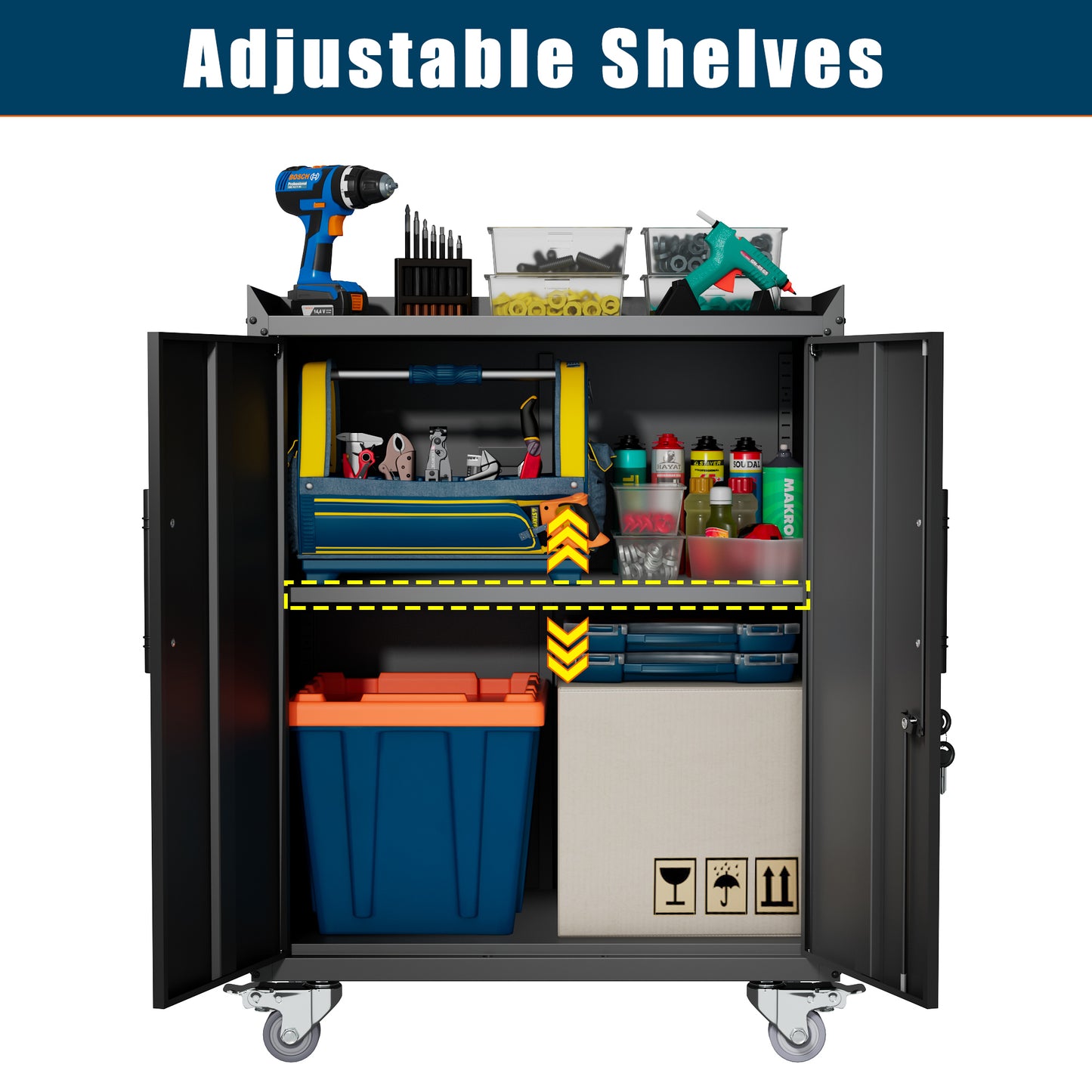 2 Door Tool Cabinets Lockable with Wheels