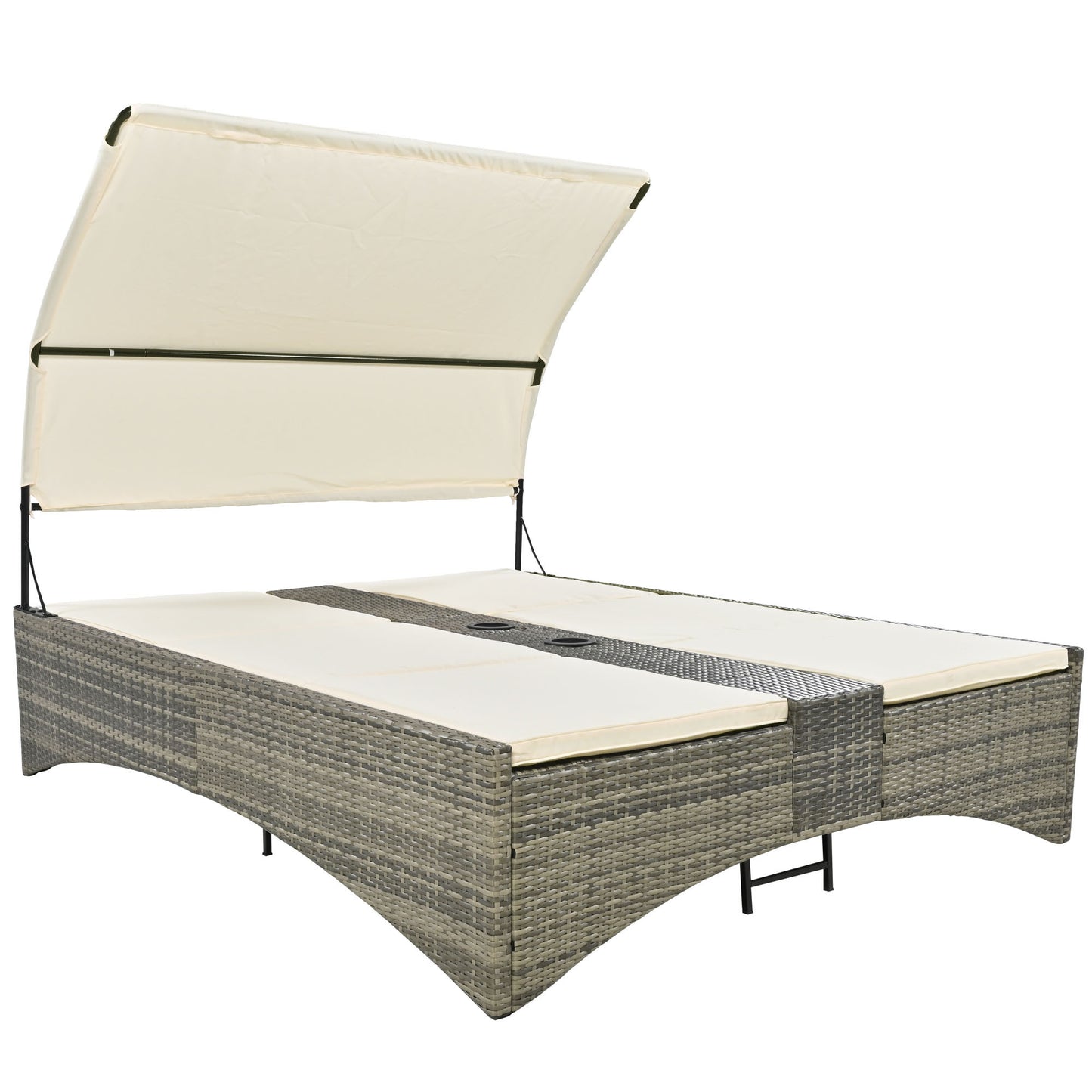 Patio Daybed Outdoor Daybed, Shelter Roof, Adjustable Backrest, Storage Box