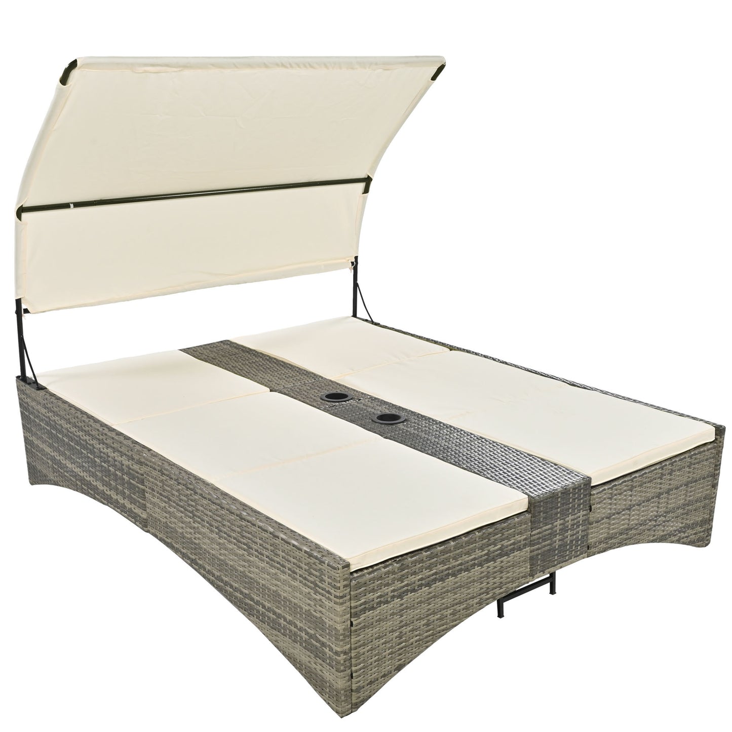 Patio Daybed Outdoor Daybed, Shelter Roof, Adjustable Backrest, Storage Box