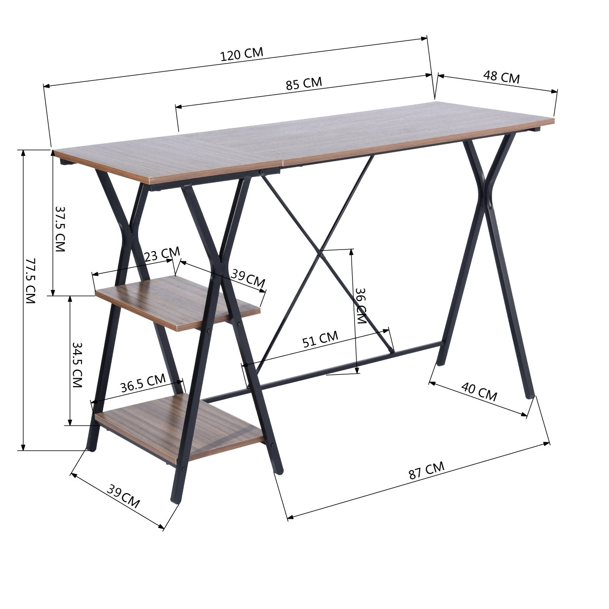 Computer Desk with 2 layers - BROWN & BLACK