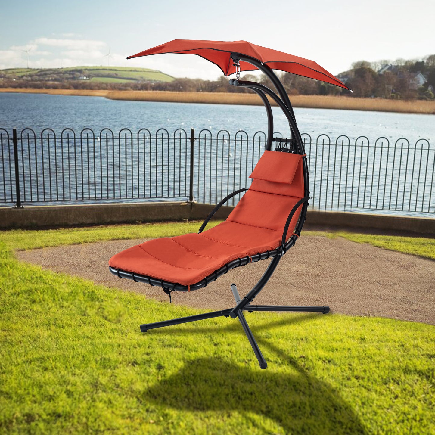 Hanging Chaise Lounger, Removable Canopy, Outdoor Swing Chair